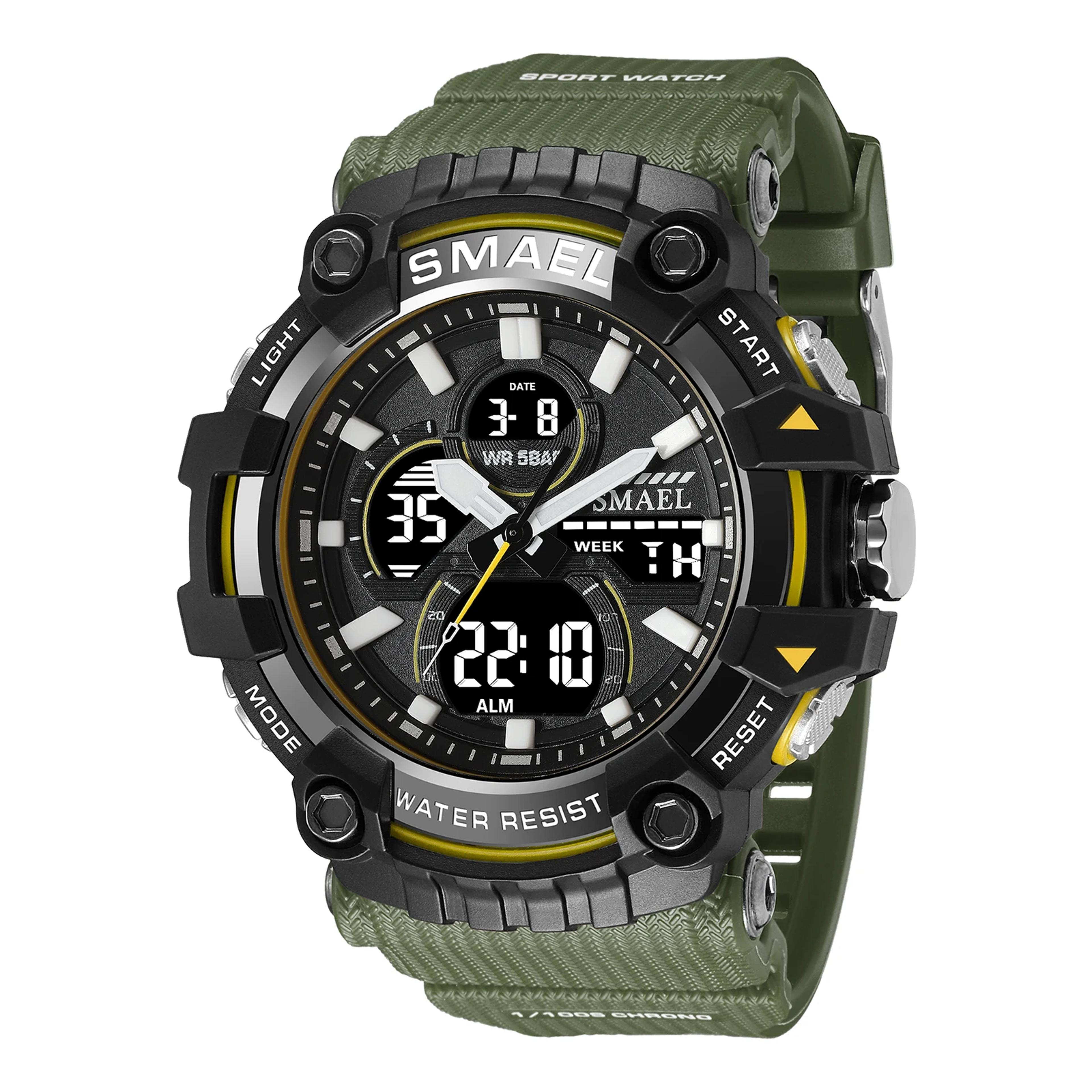 tactical dual display sports watch for men with led backlight and water resistance