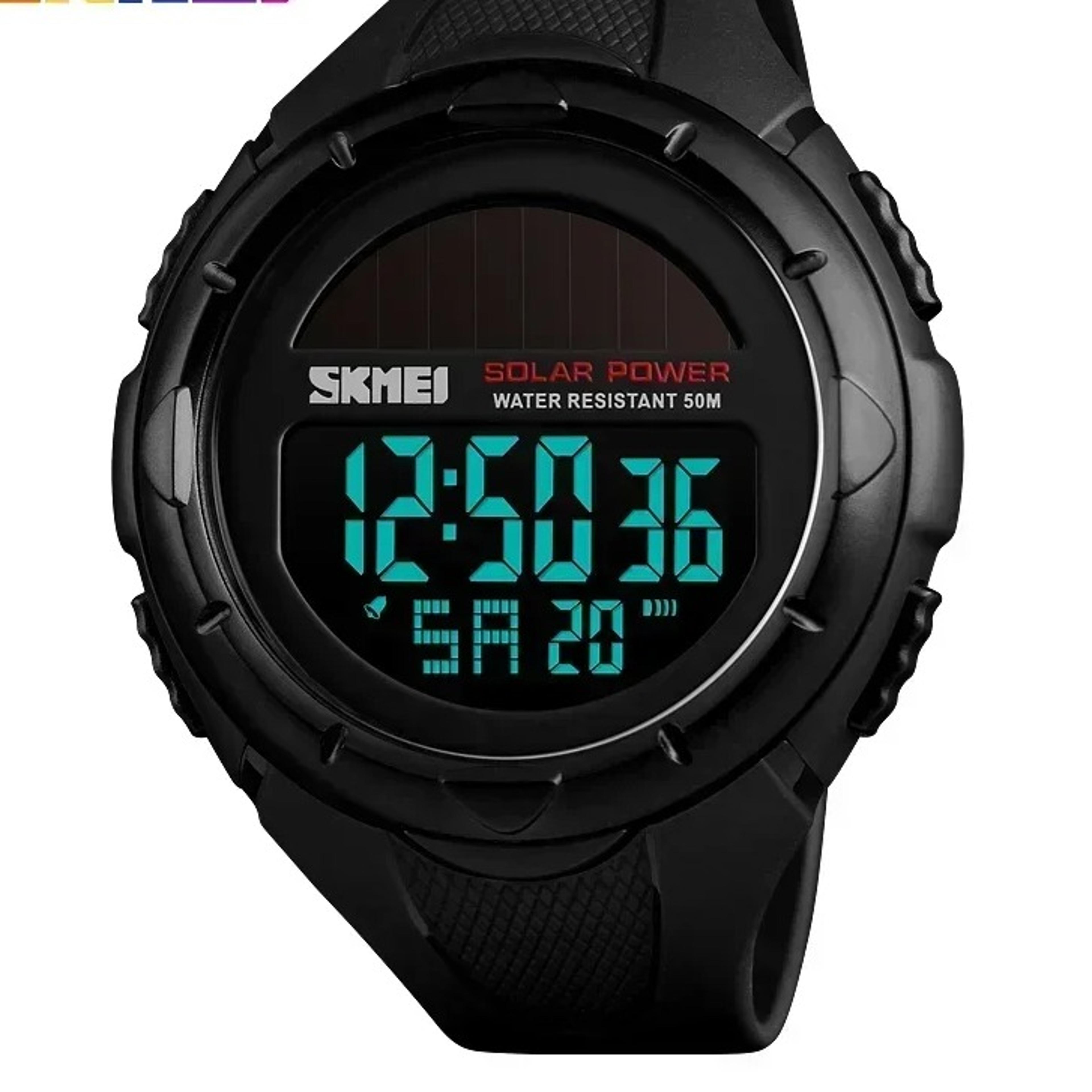 solar powered digital sports watch for men water resistant alarm & stop watch