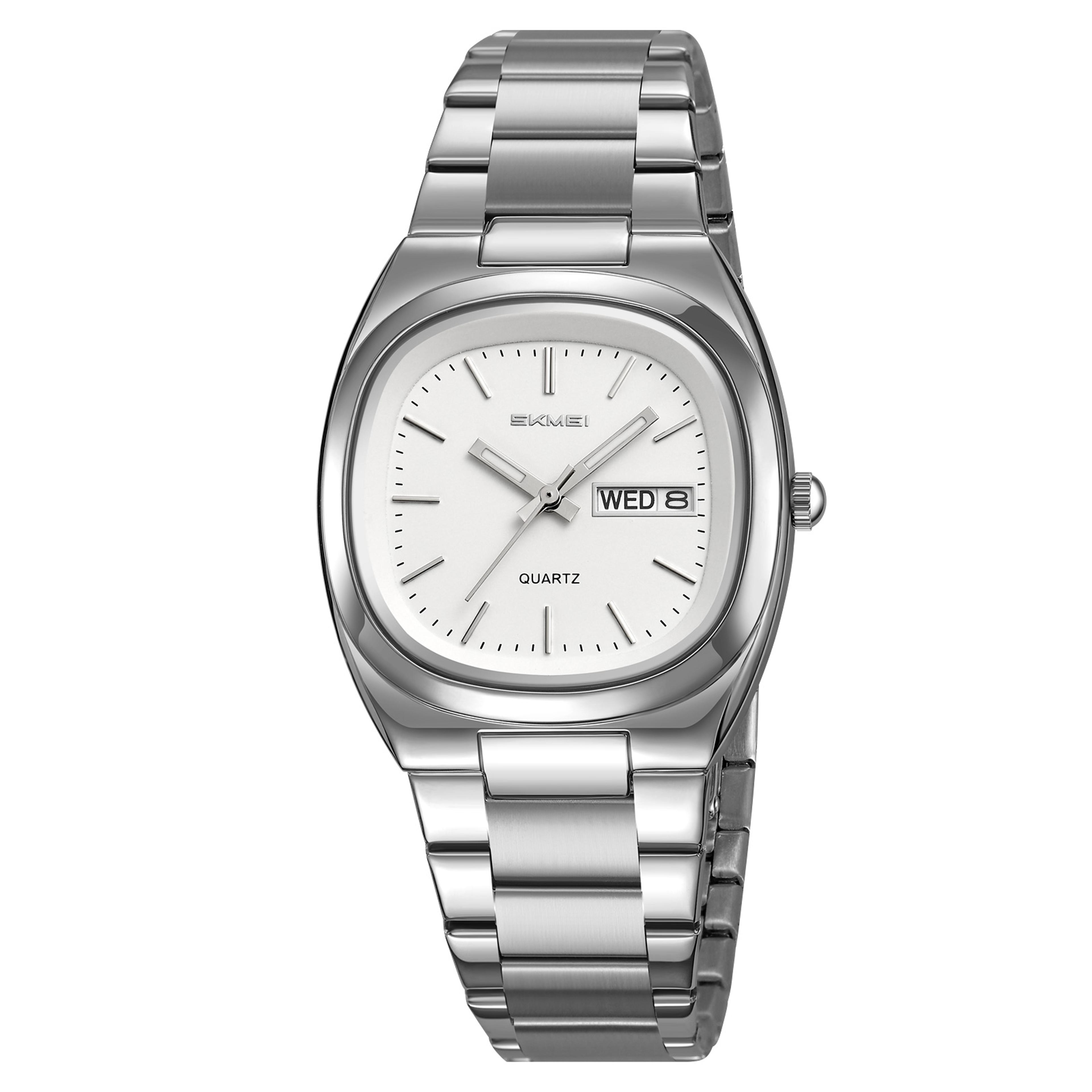 elegant womens quartz watch with stainless steel bracelet and date display