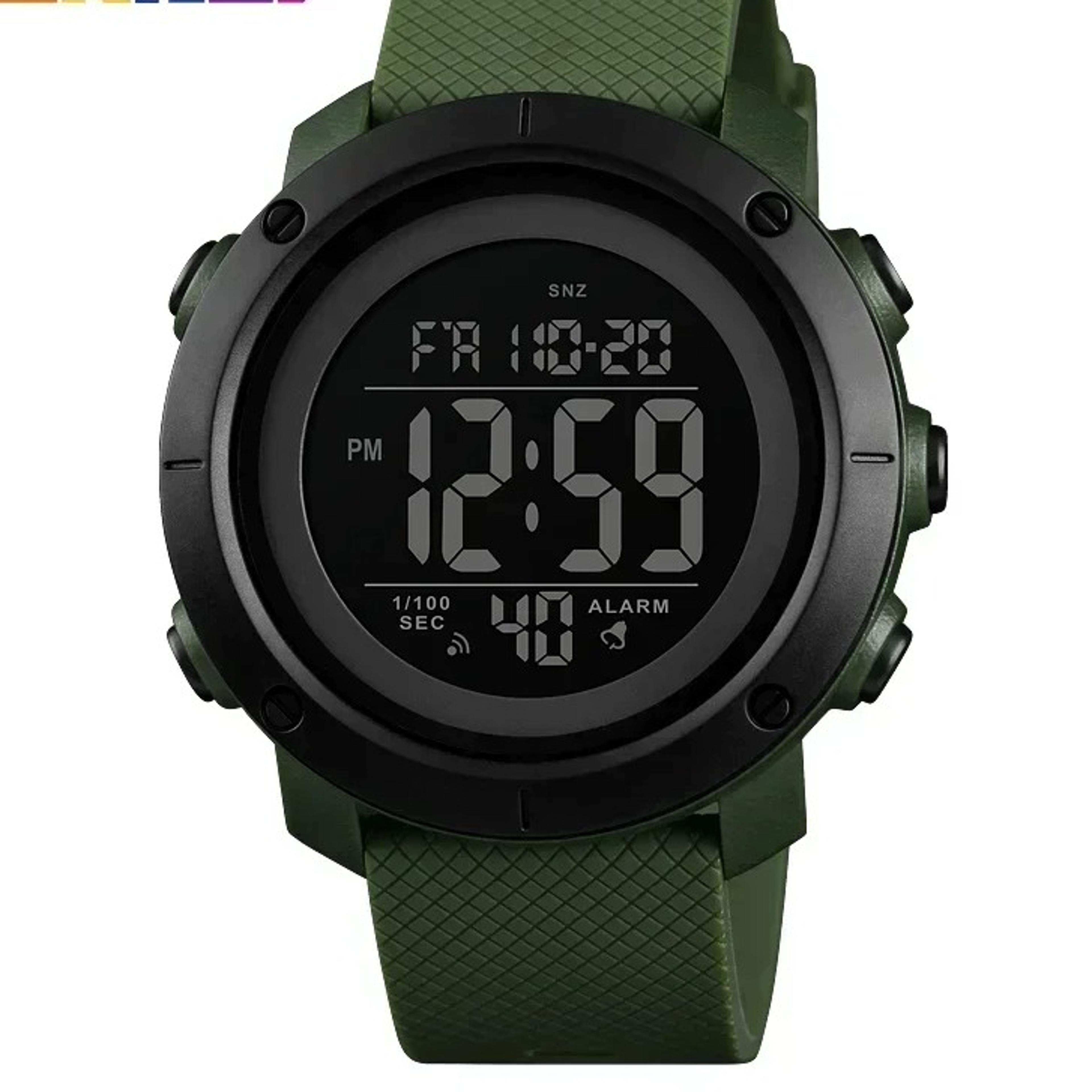 waterproof digital sports watch with alarm, stopwatch & dual time