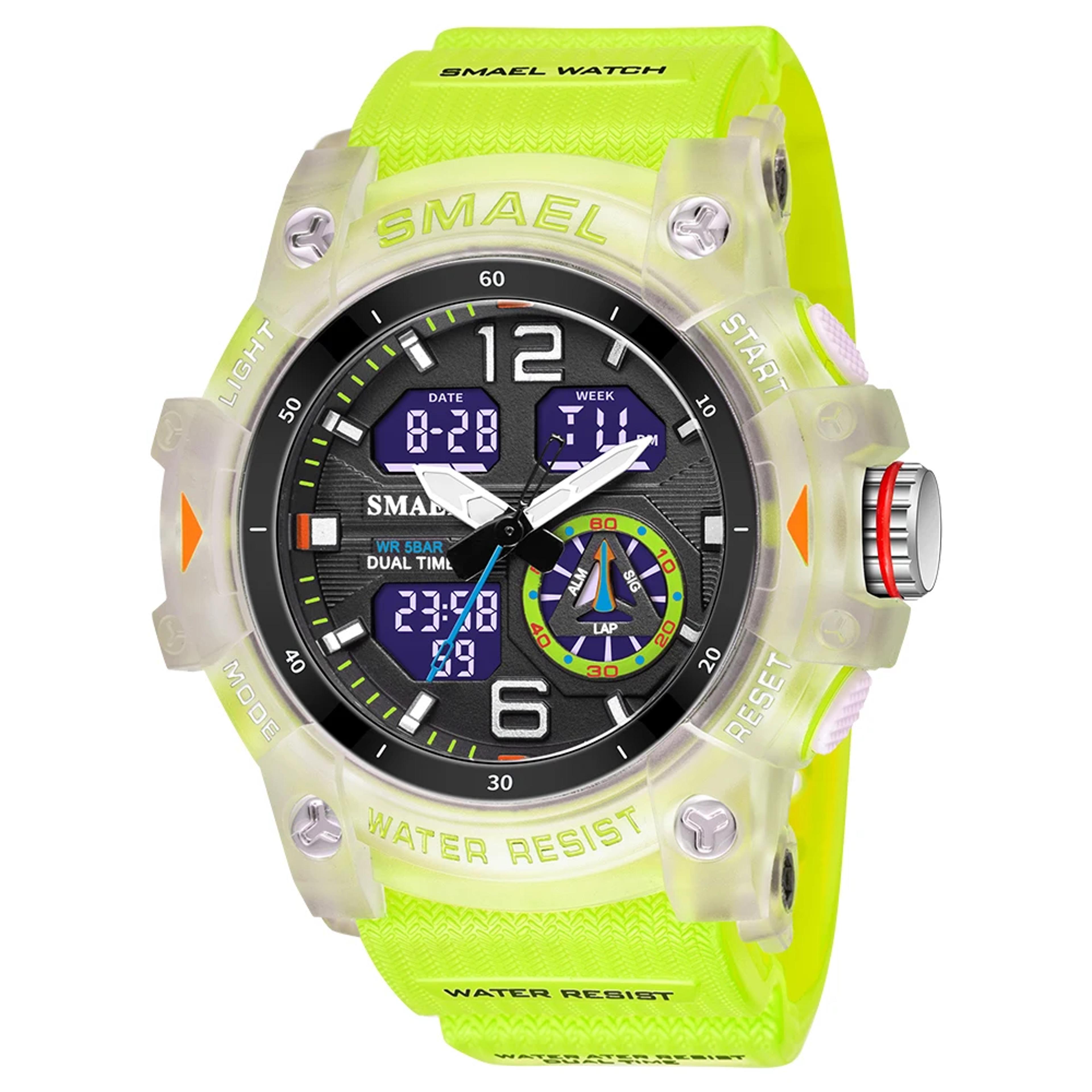 dual display waterproof sports watch for men with led backlight and stopwatch