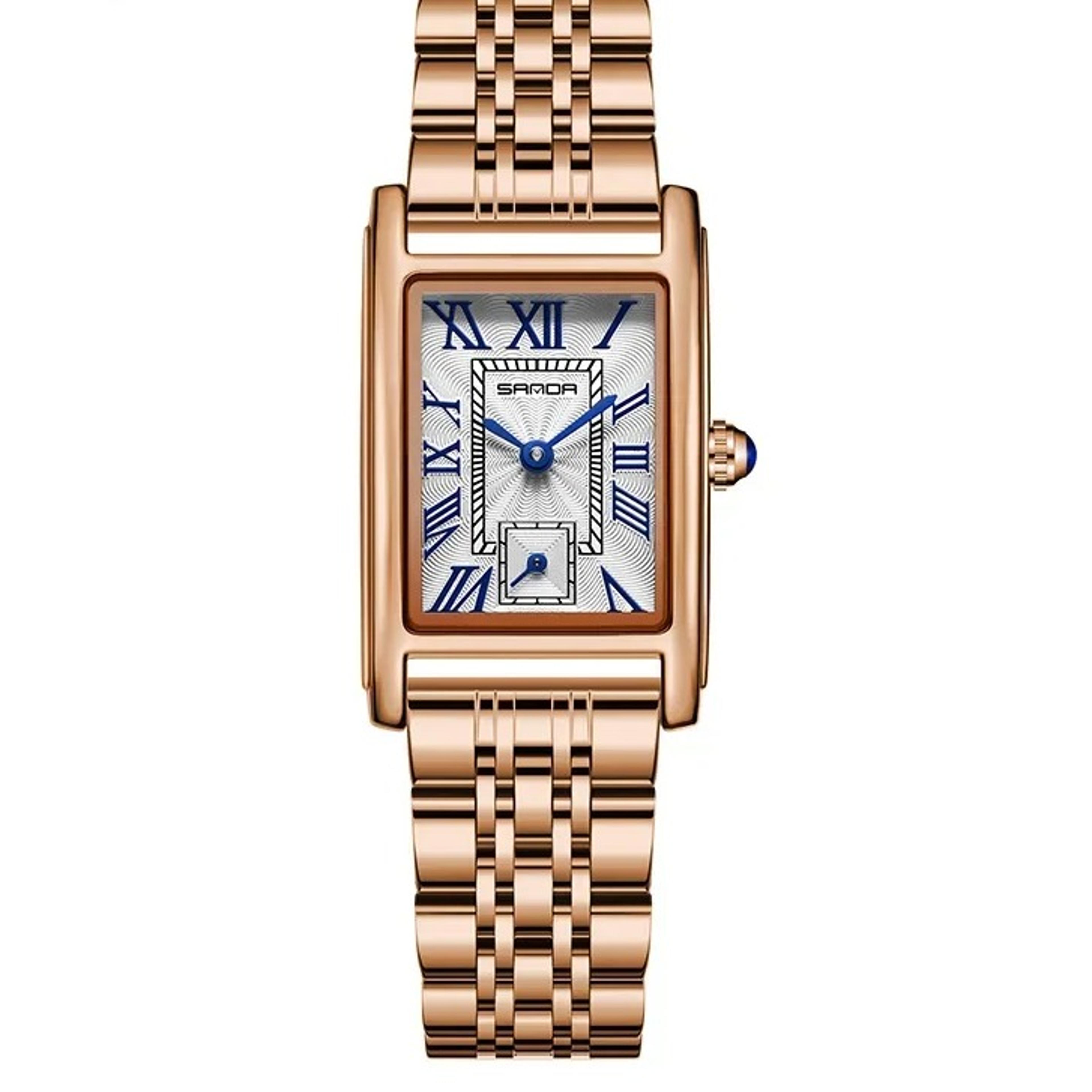elegant rectangle womens quartz watch with roman numeral dial
