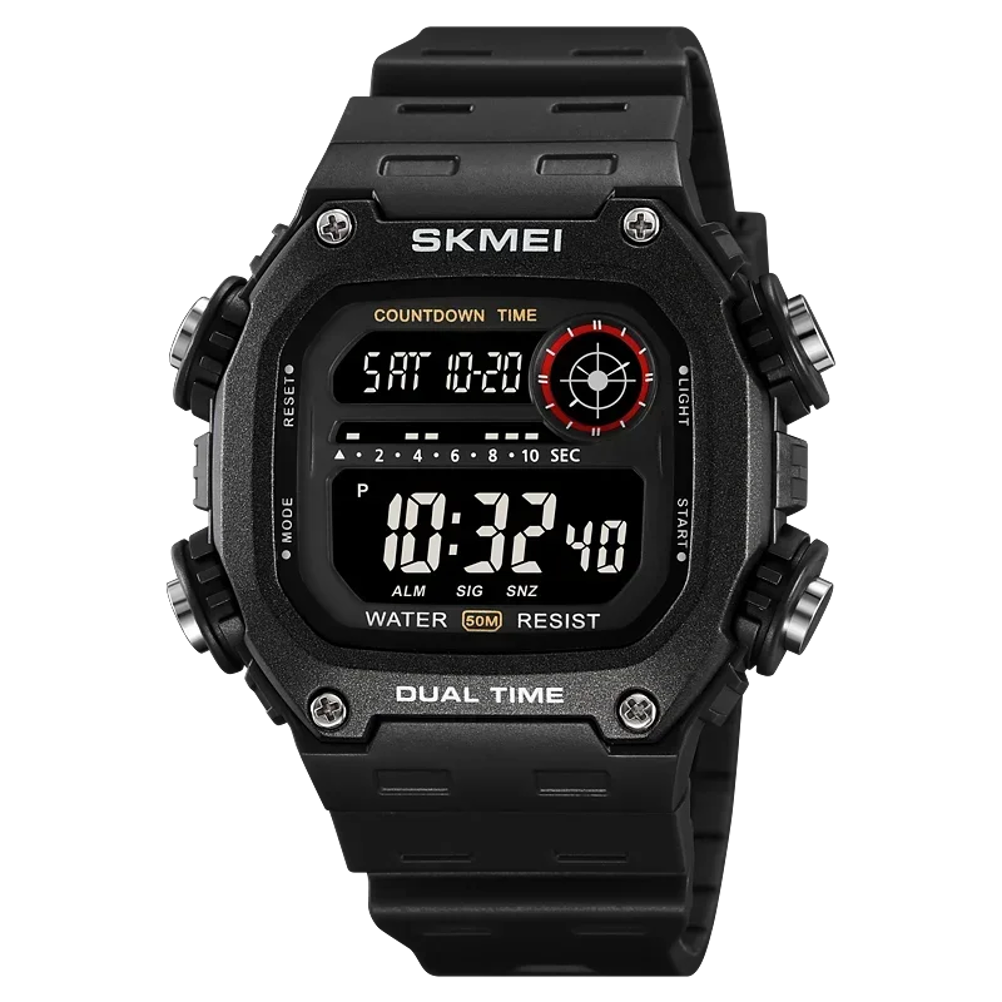 mens waterproof digital sports watch with stopwatch, alarm & countdown timer