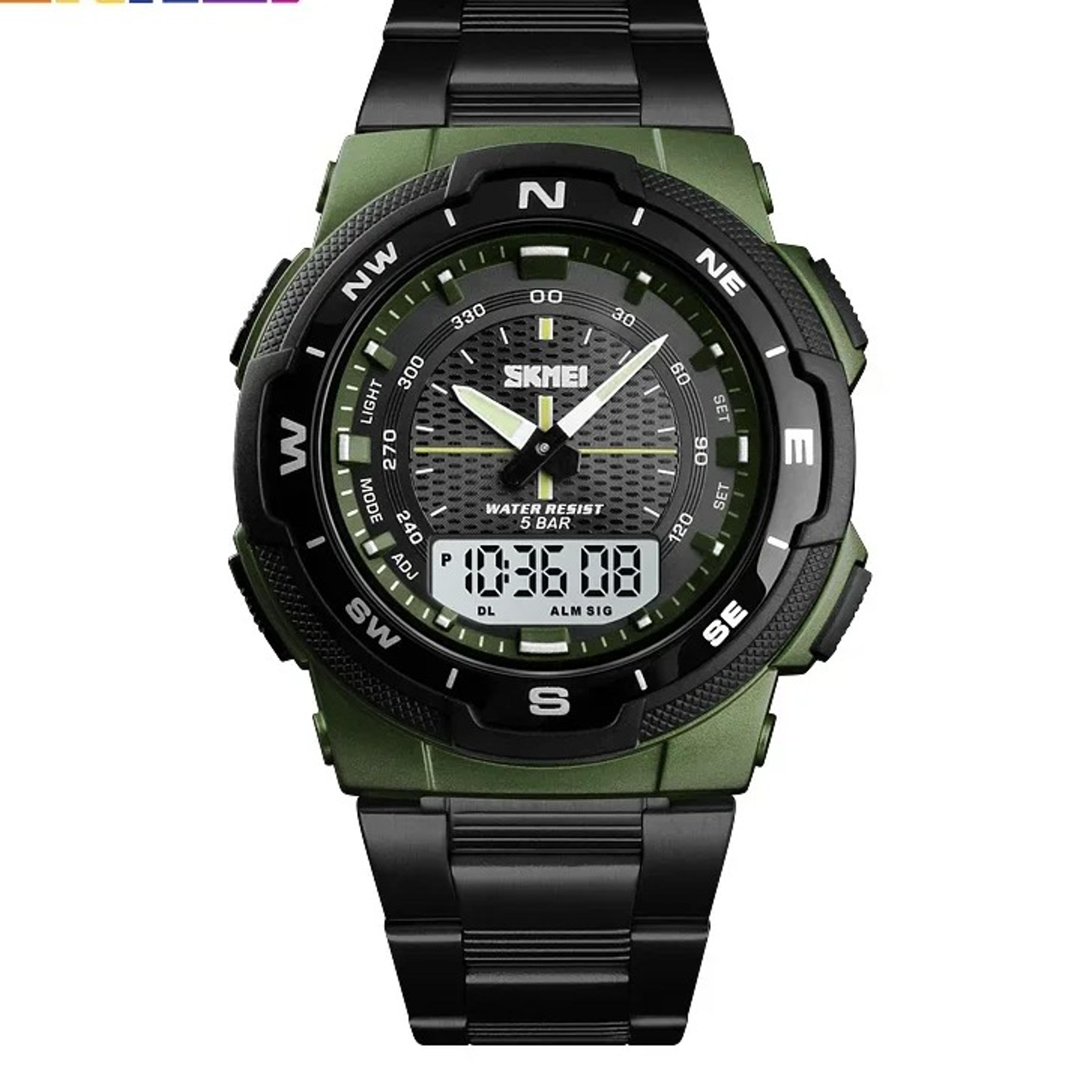 mens dual display stainless steel water proof sport business watch