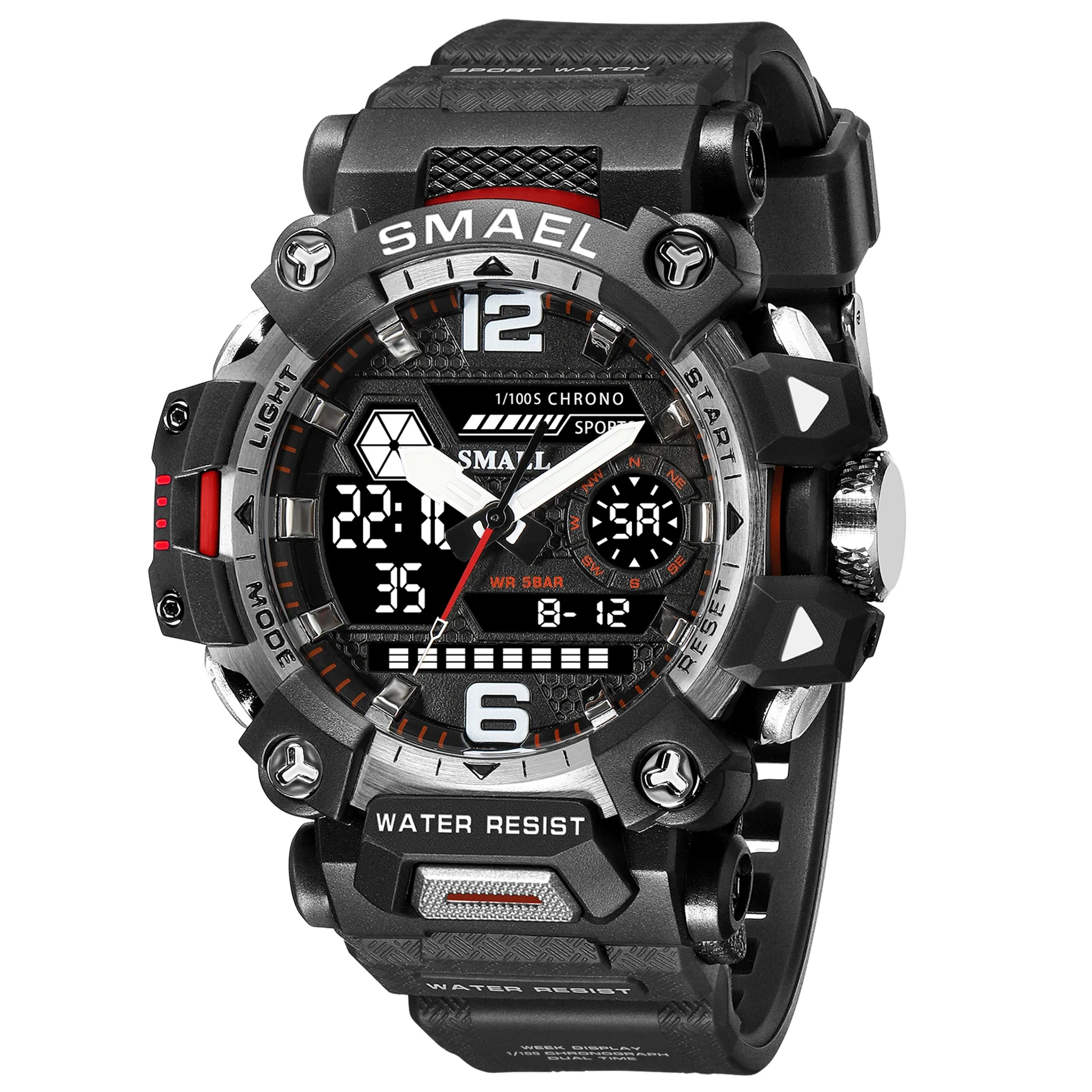 rugged dual display tactical watch for men with water resistance