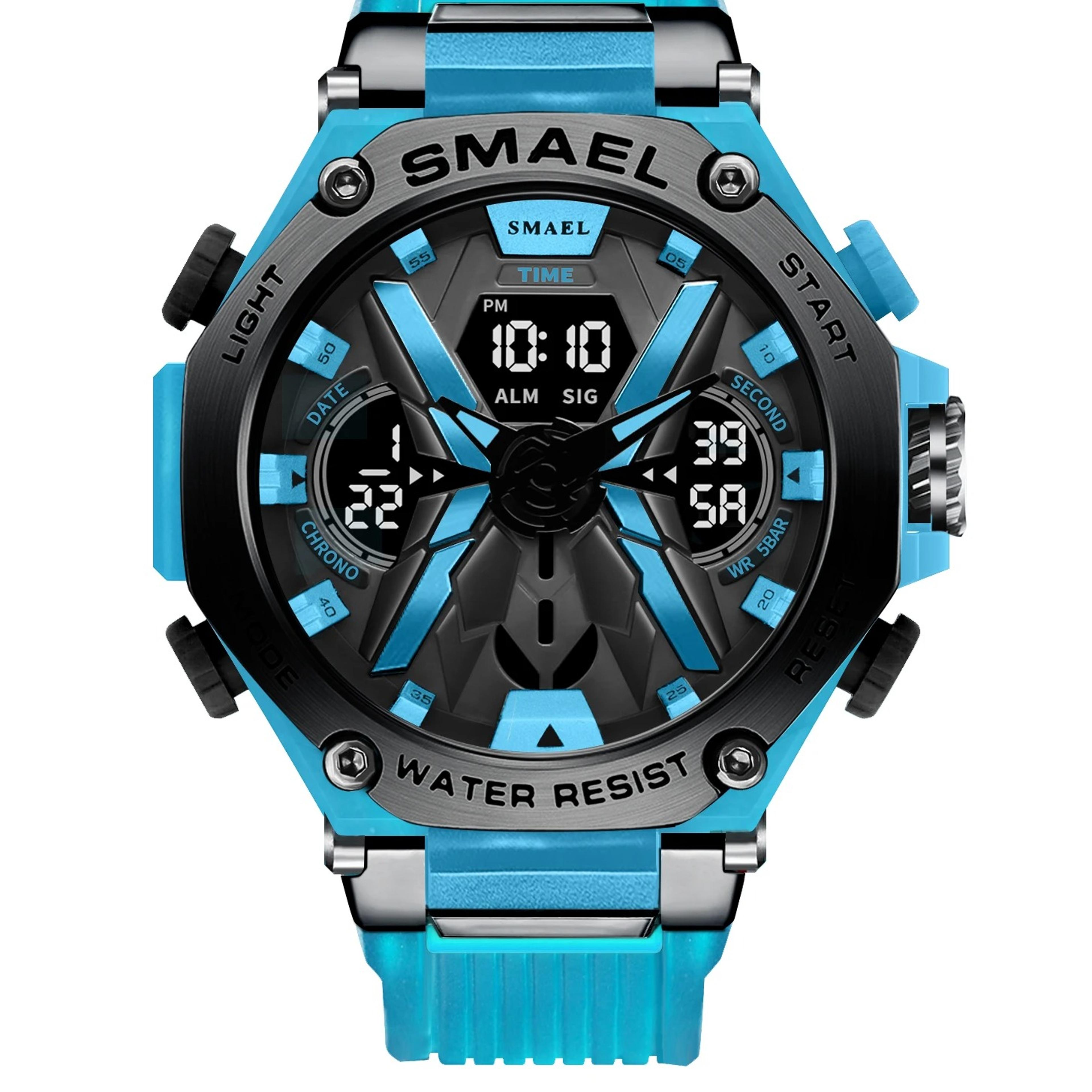 rugged mens waterproof sports watch with dual display, stopwatch & led backlight