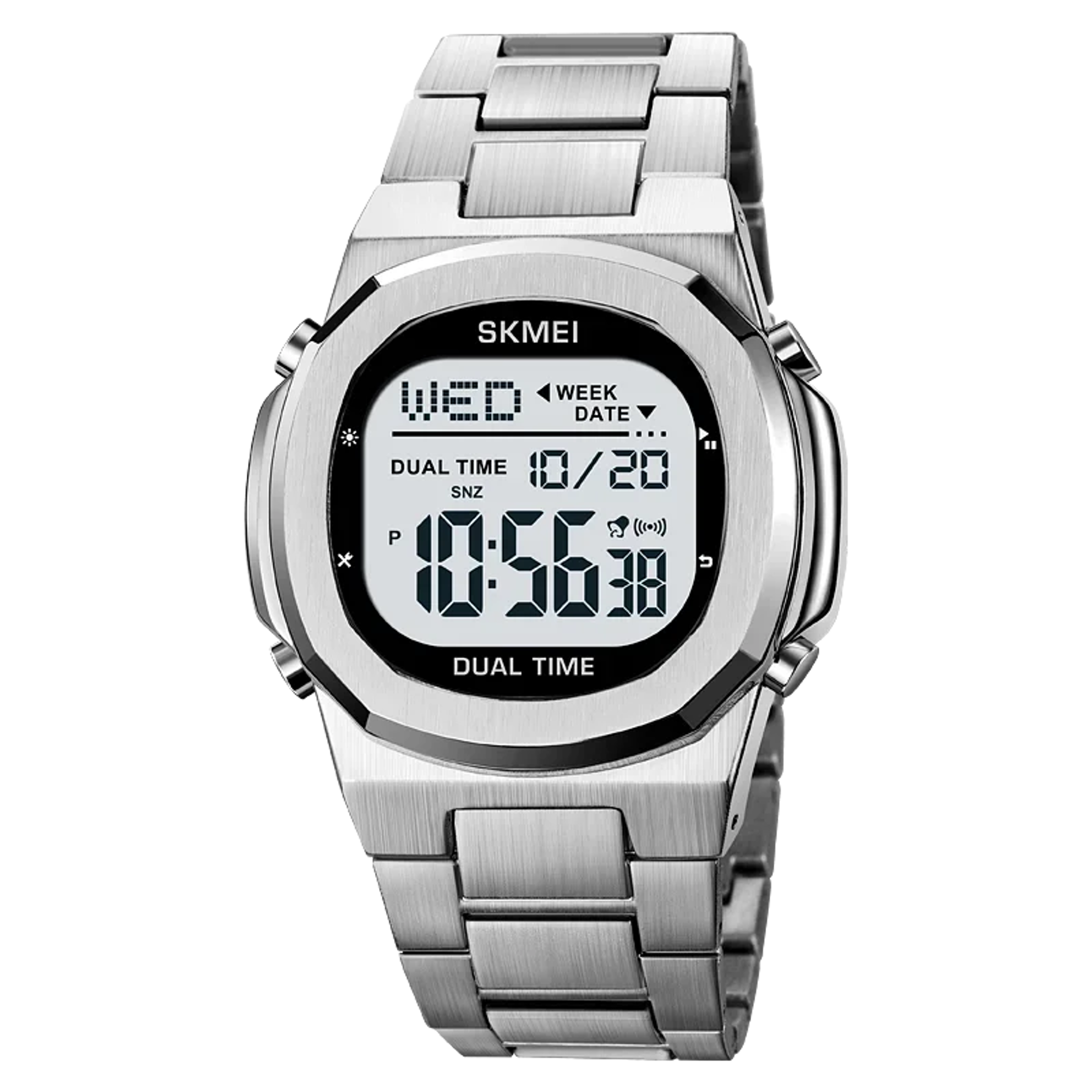 mens waterproof digital sports watch with dual time, alarm & stop watch