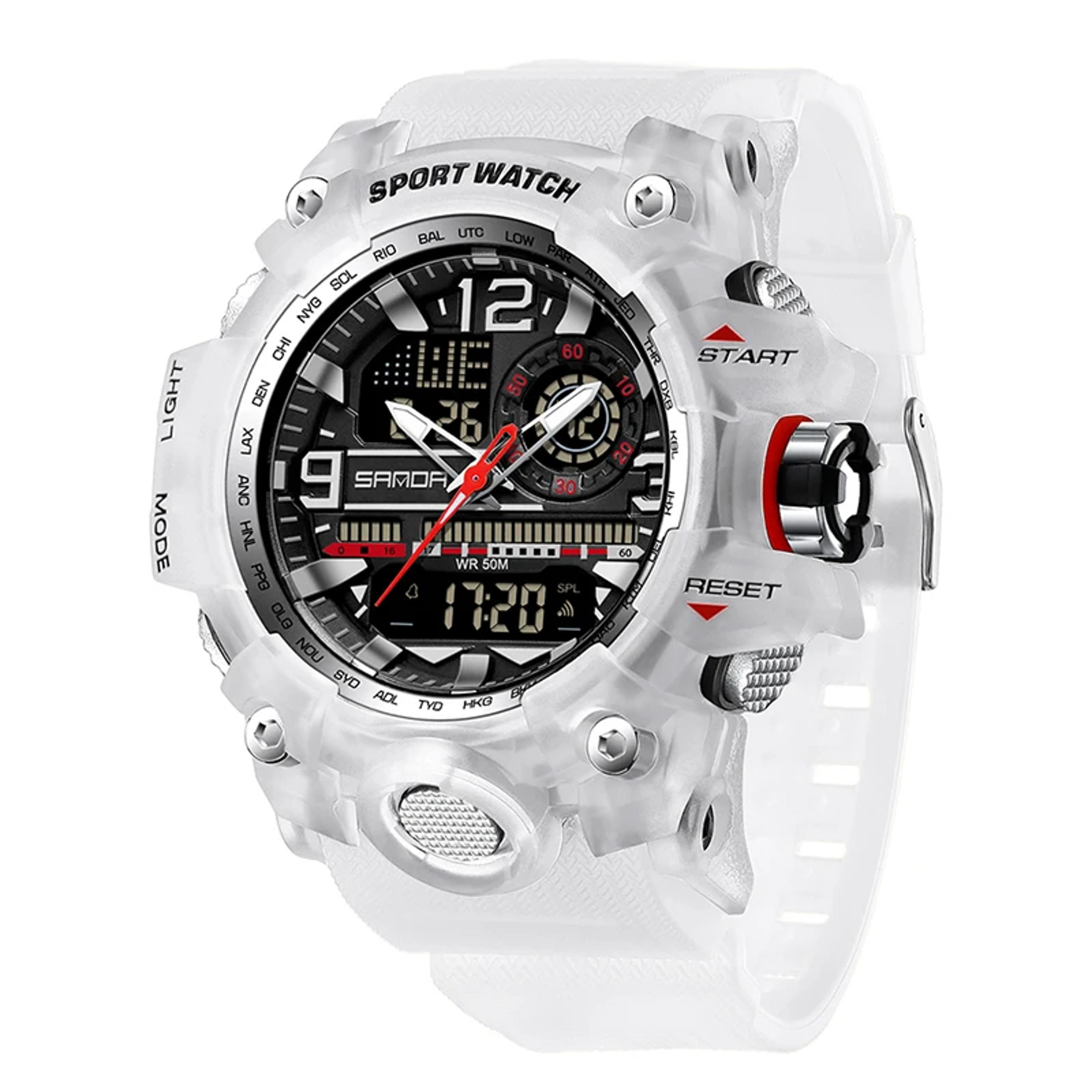 dual display water proof sports watch with alarm, backlight and stop watch