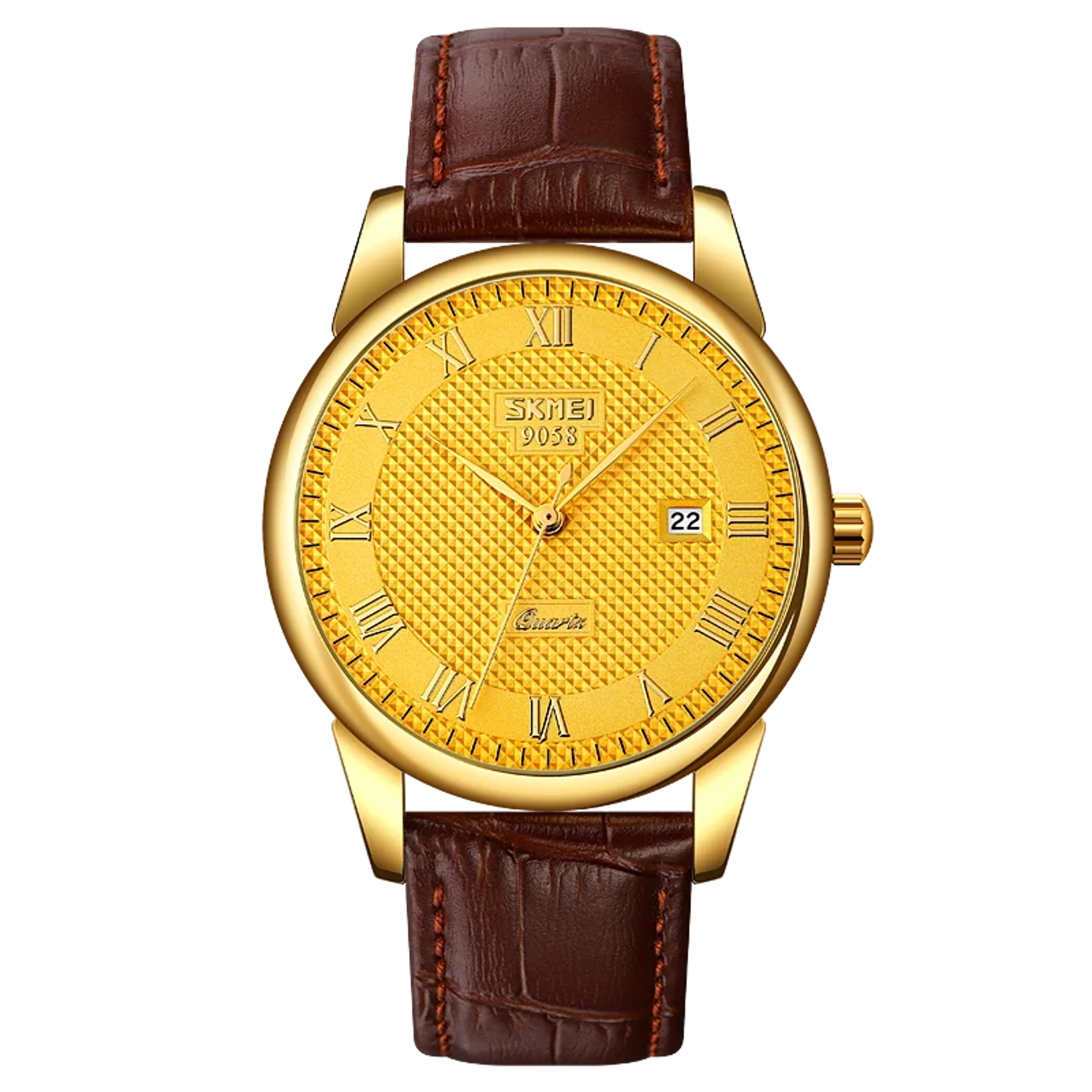 mens quartz watch with leather strap and water resistance