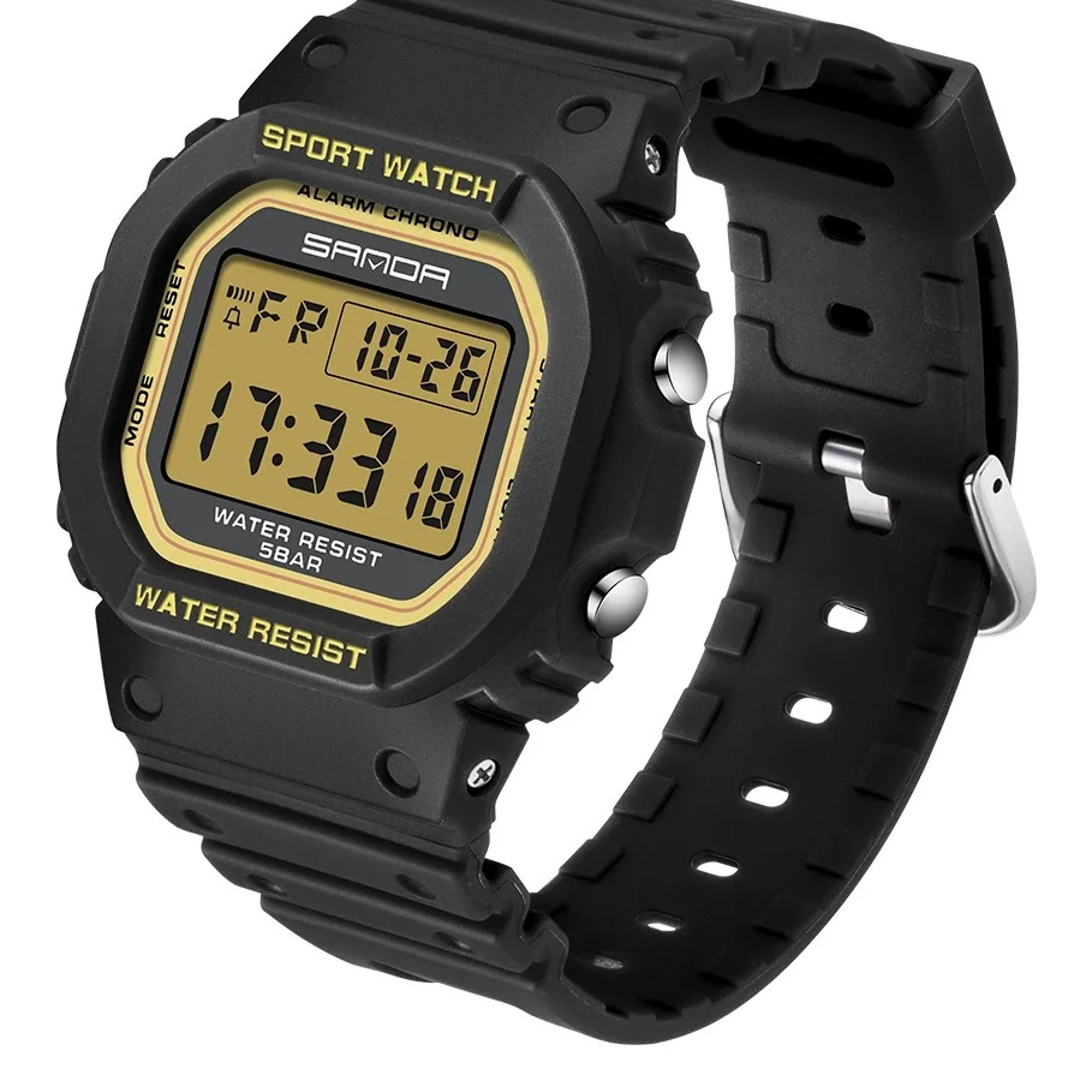 digital sports watch with water resistance, alarm and led backlight
