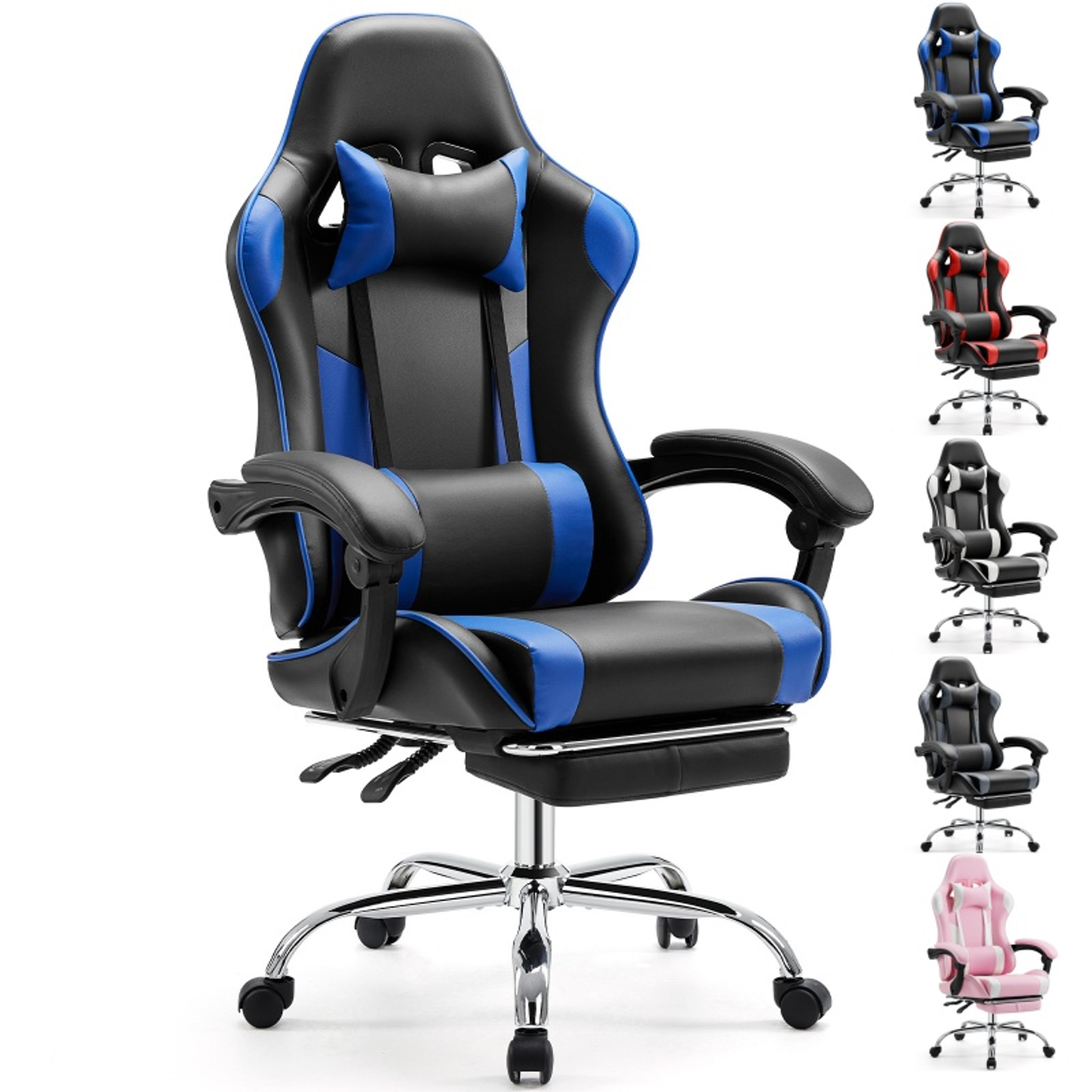 ergonomic gaming chair with adjustable swivel lumbar support and headrest