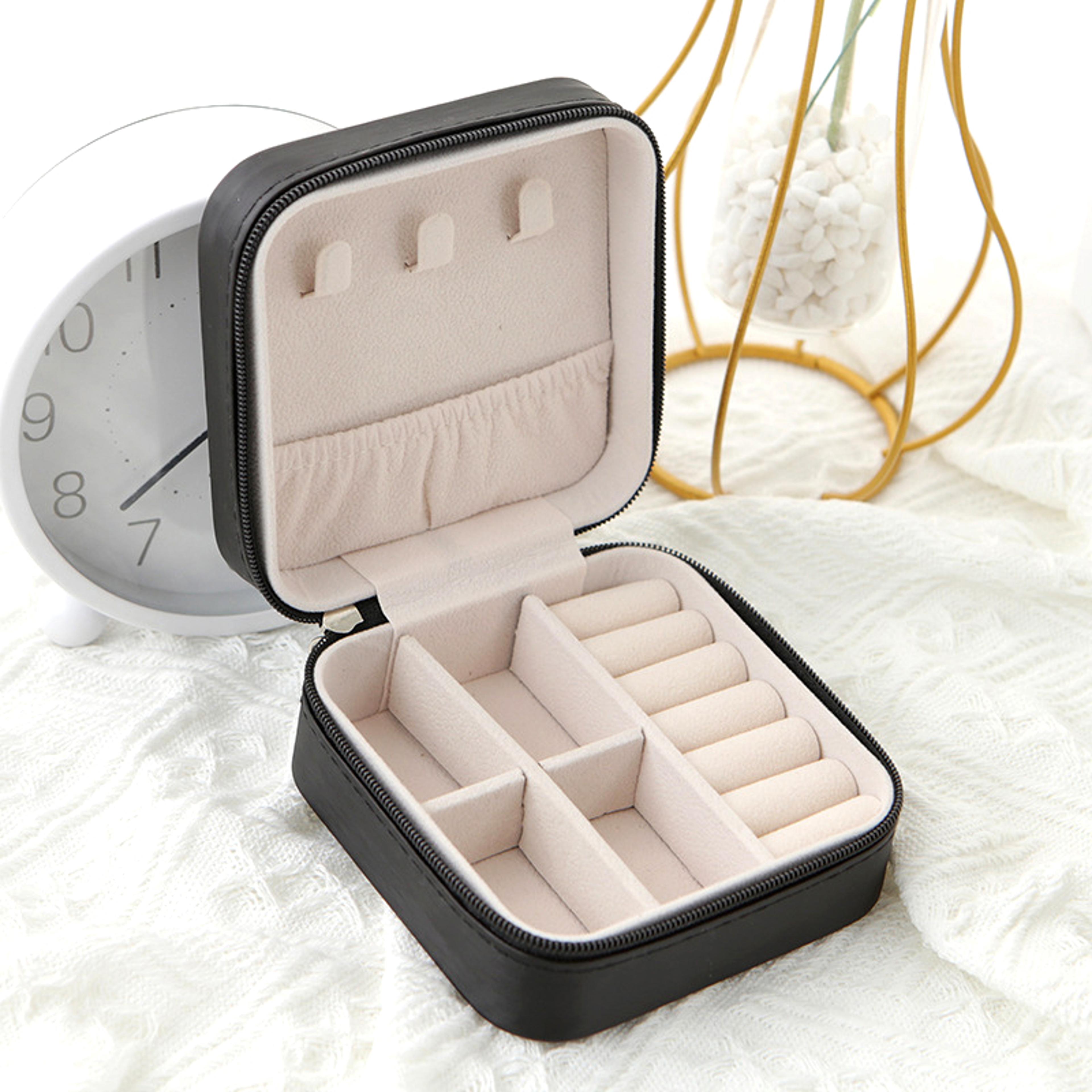 compact pu leather travel jewelry box organizer for rings earrings and necklaces