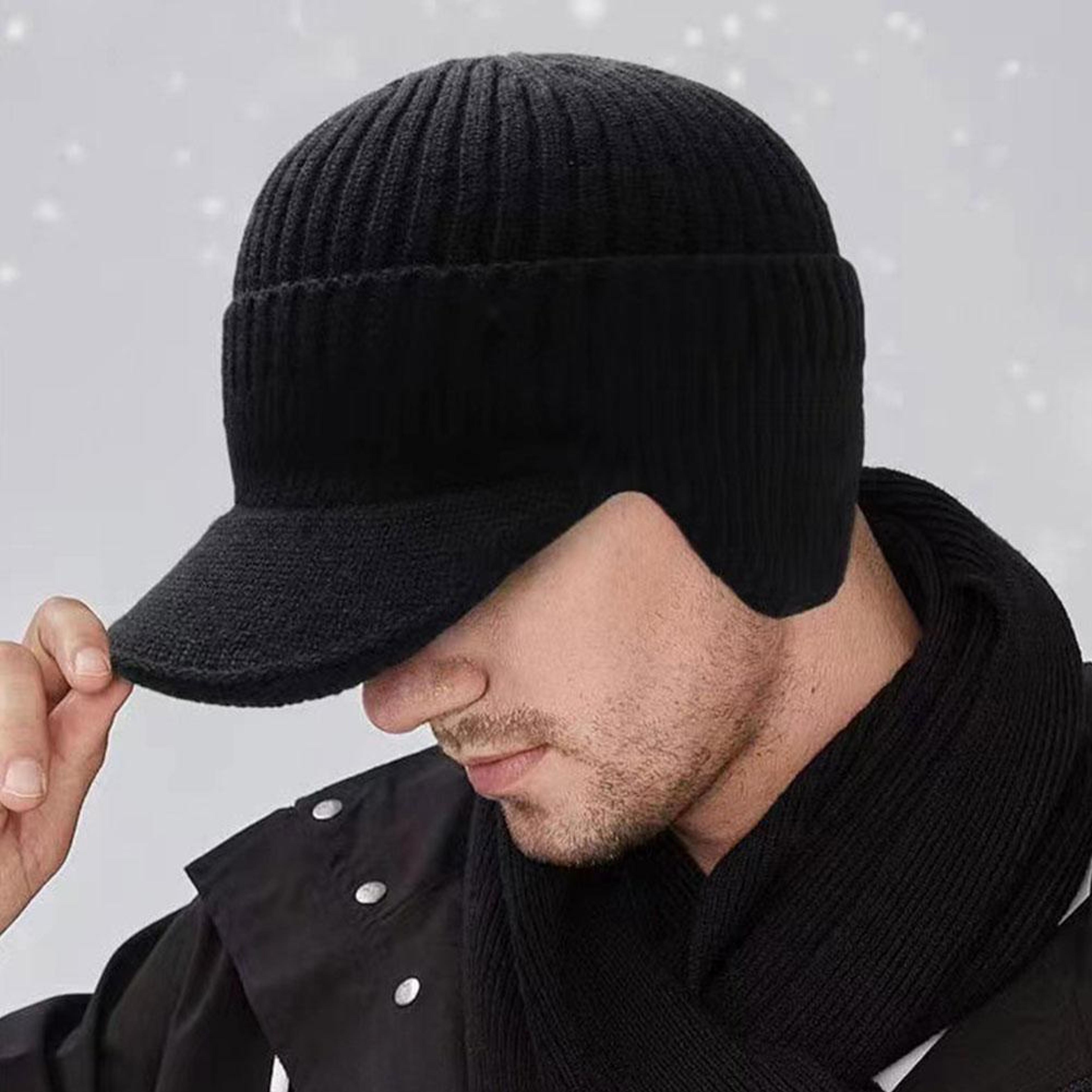 plush fur lined winter hat with brim and ear protection