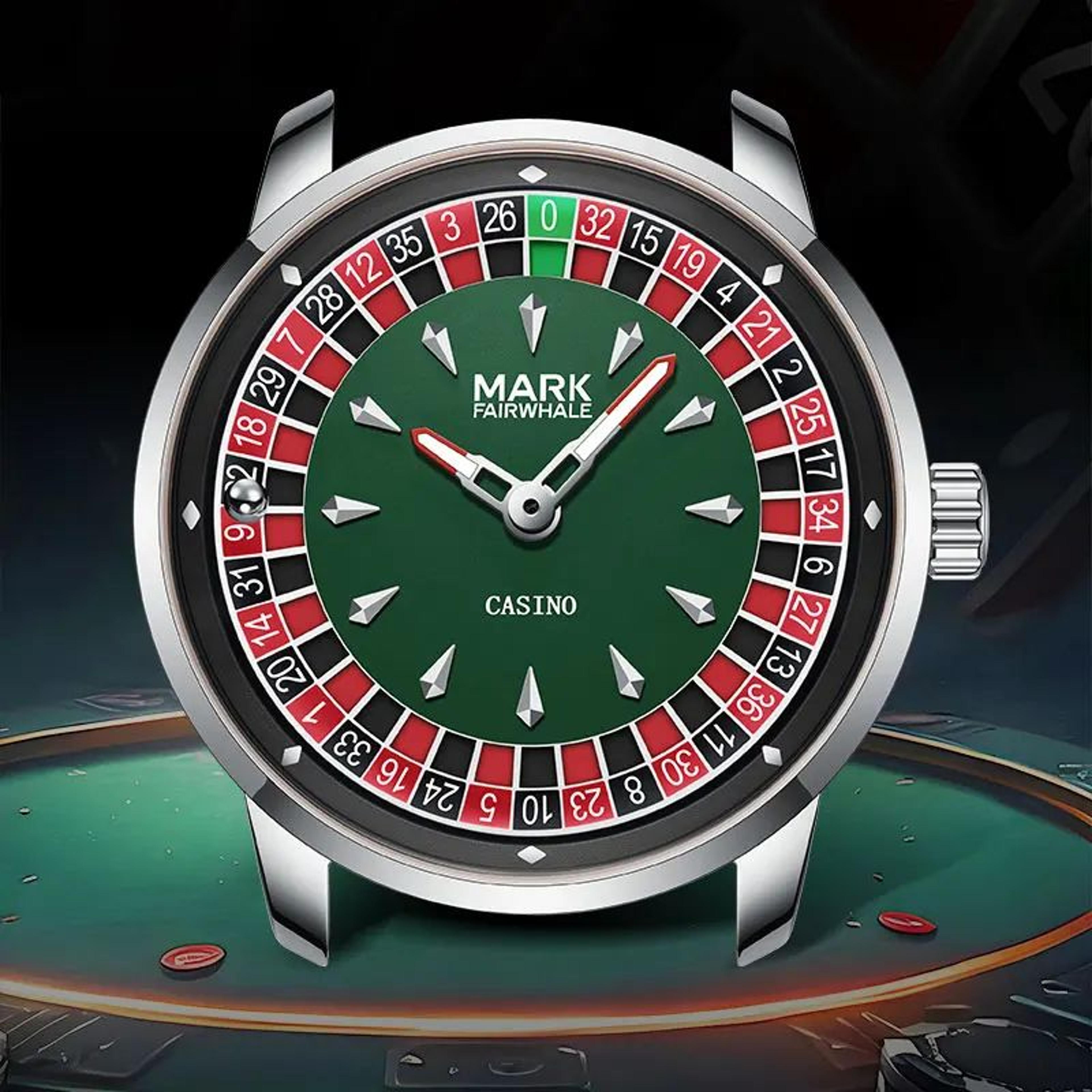 mark fairwhale roulette dial mens quartz watch with leather strap