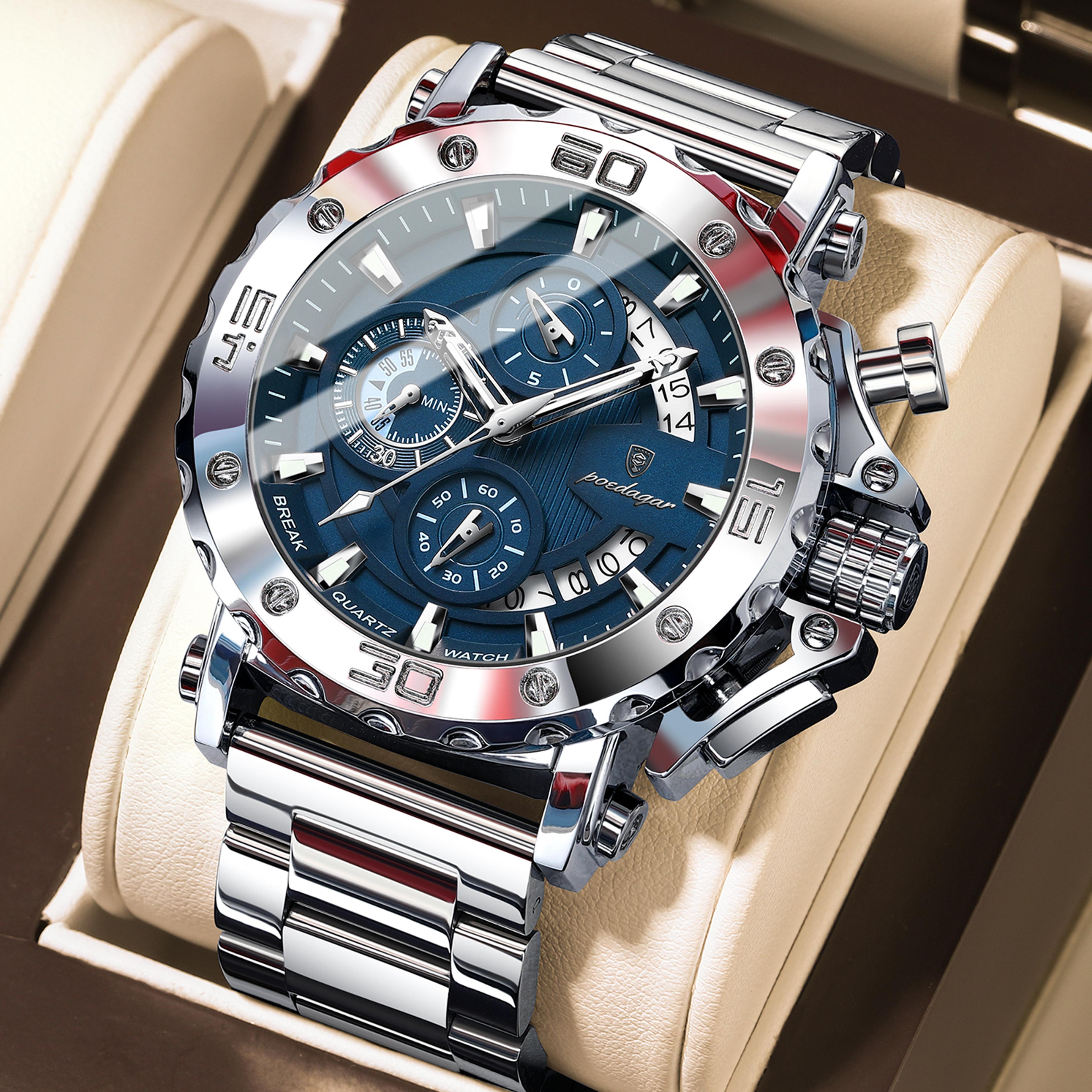 luxury mens watch waterproof chronograph stainless steel quartz watch