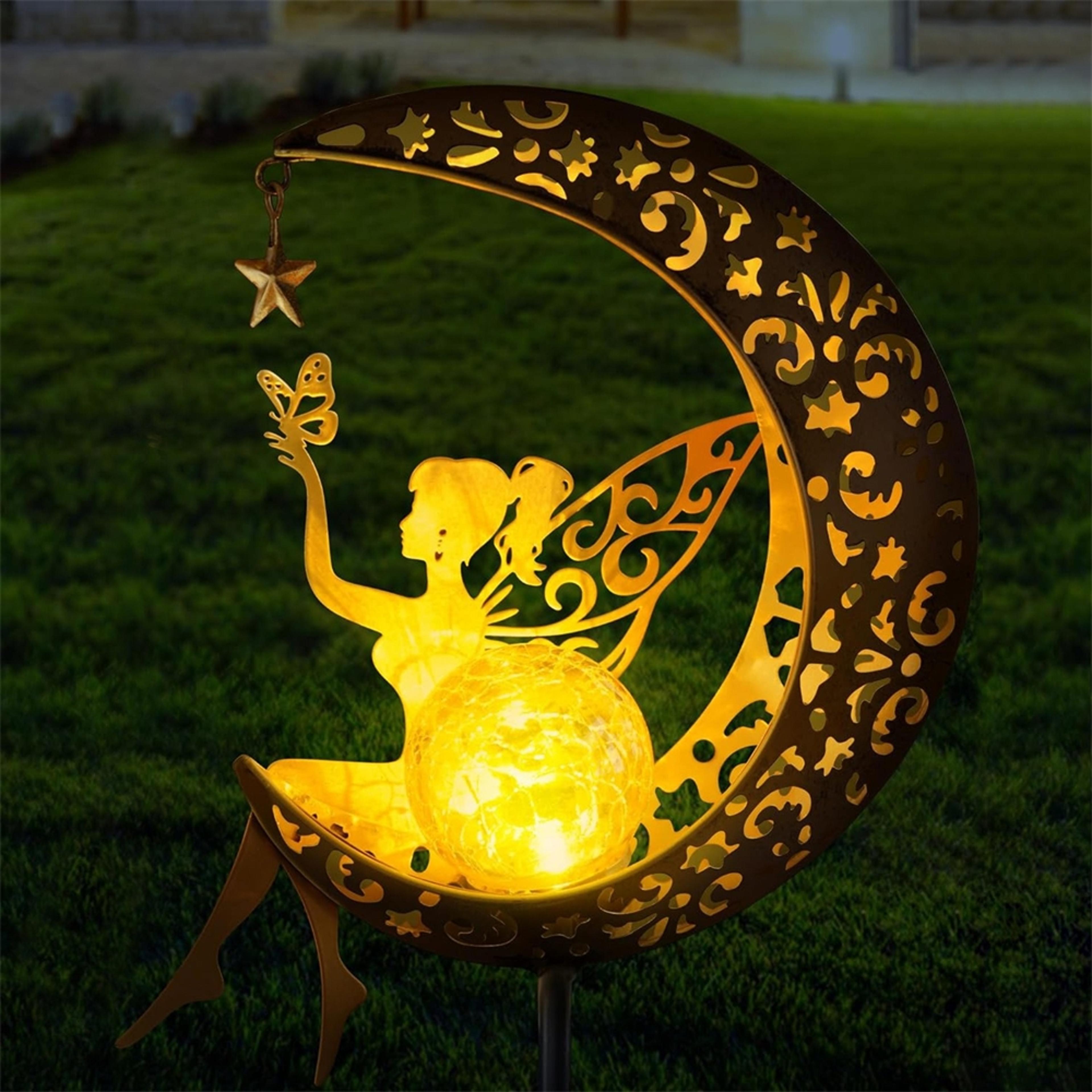 fairy moon solar garden light outdoor decorative stake for patio lawn and pathway