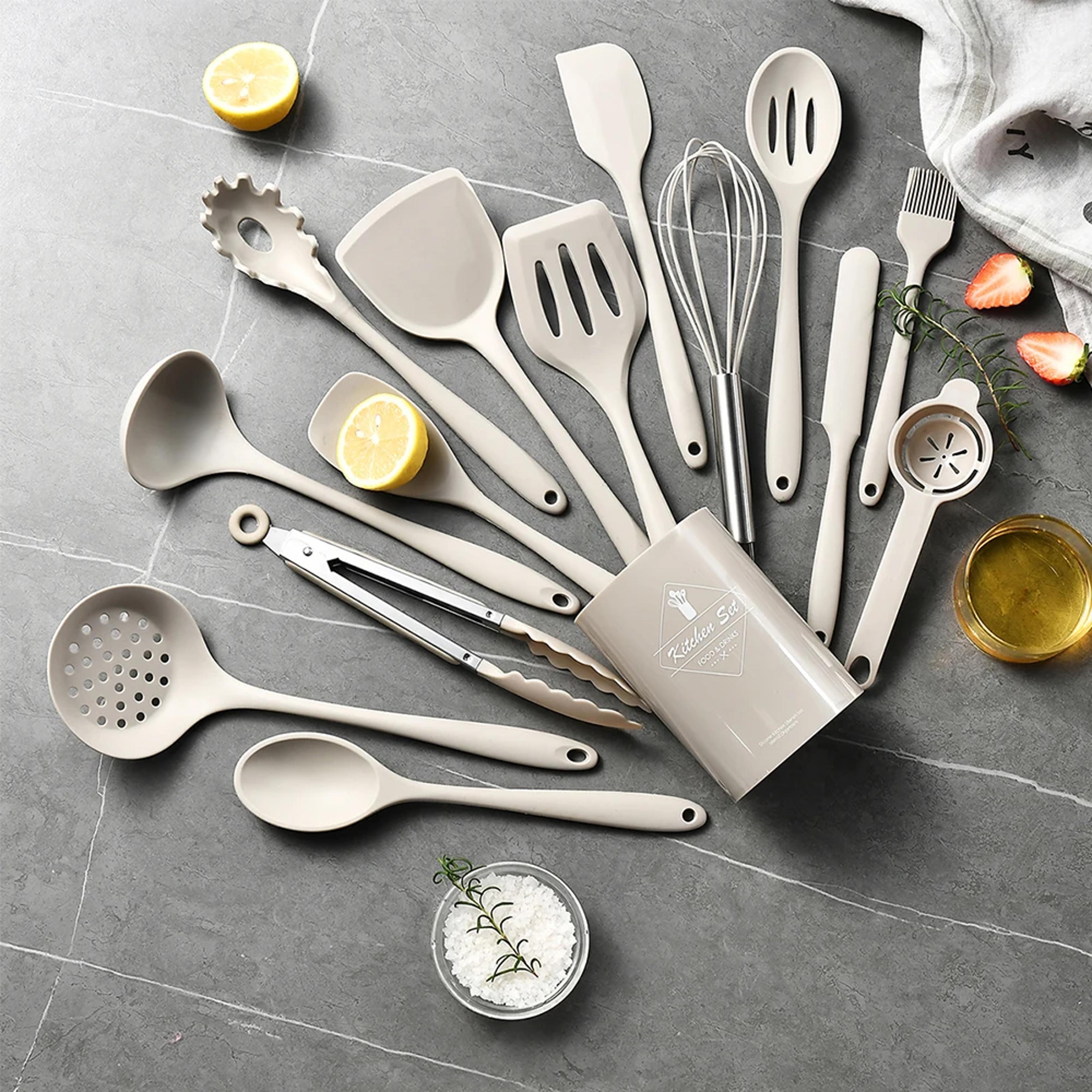 silicone kitchen utensils set food grade non scratch cooking tools for non stick cookware