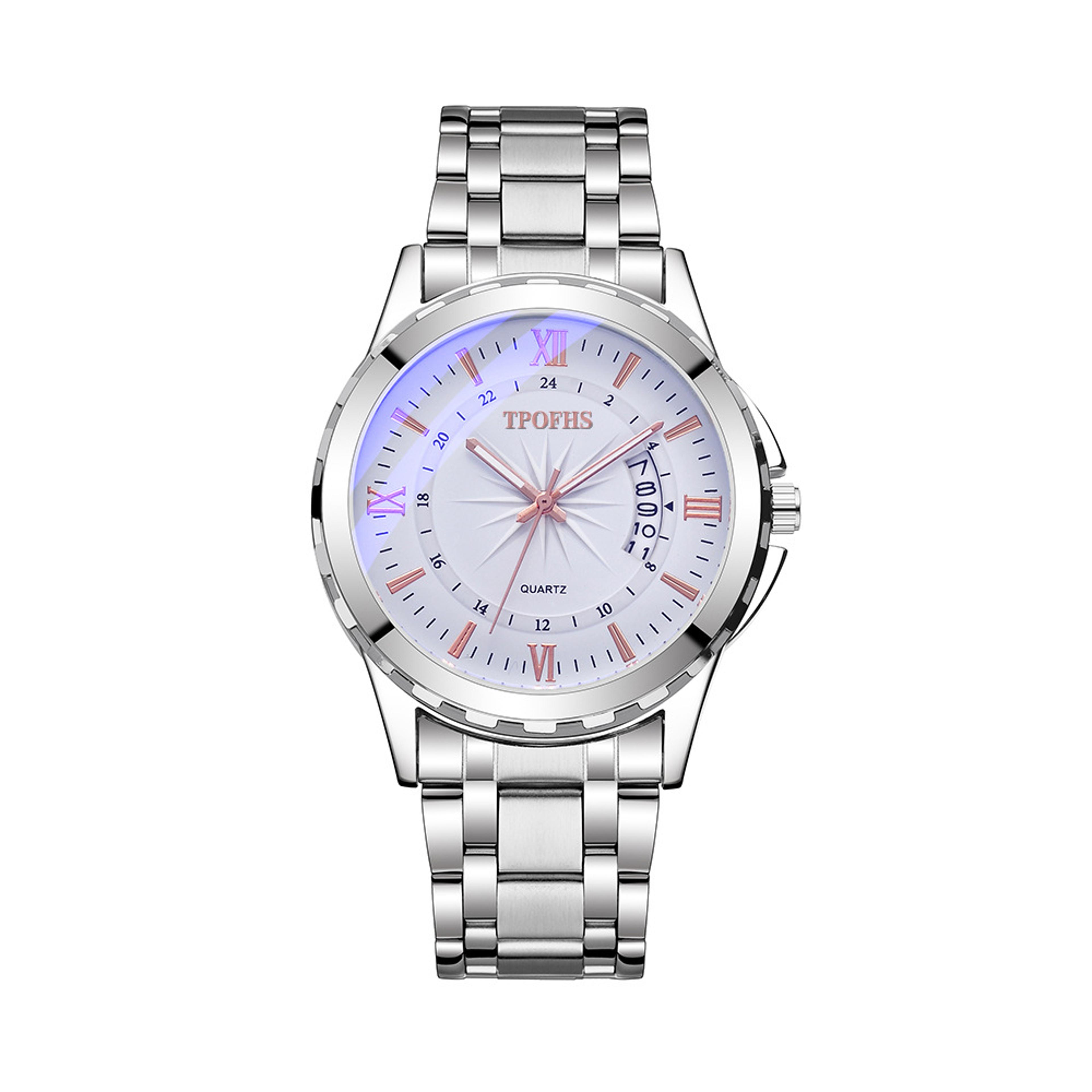 mens stainless steel quartz watch waterproof business watch with calendar