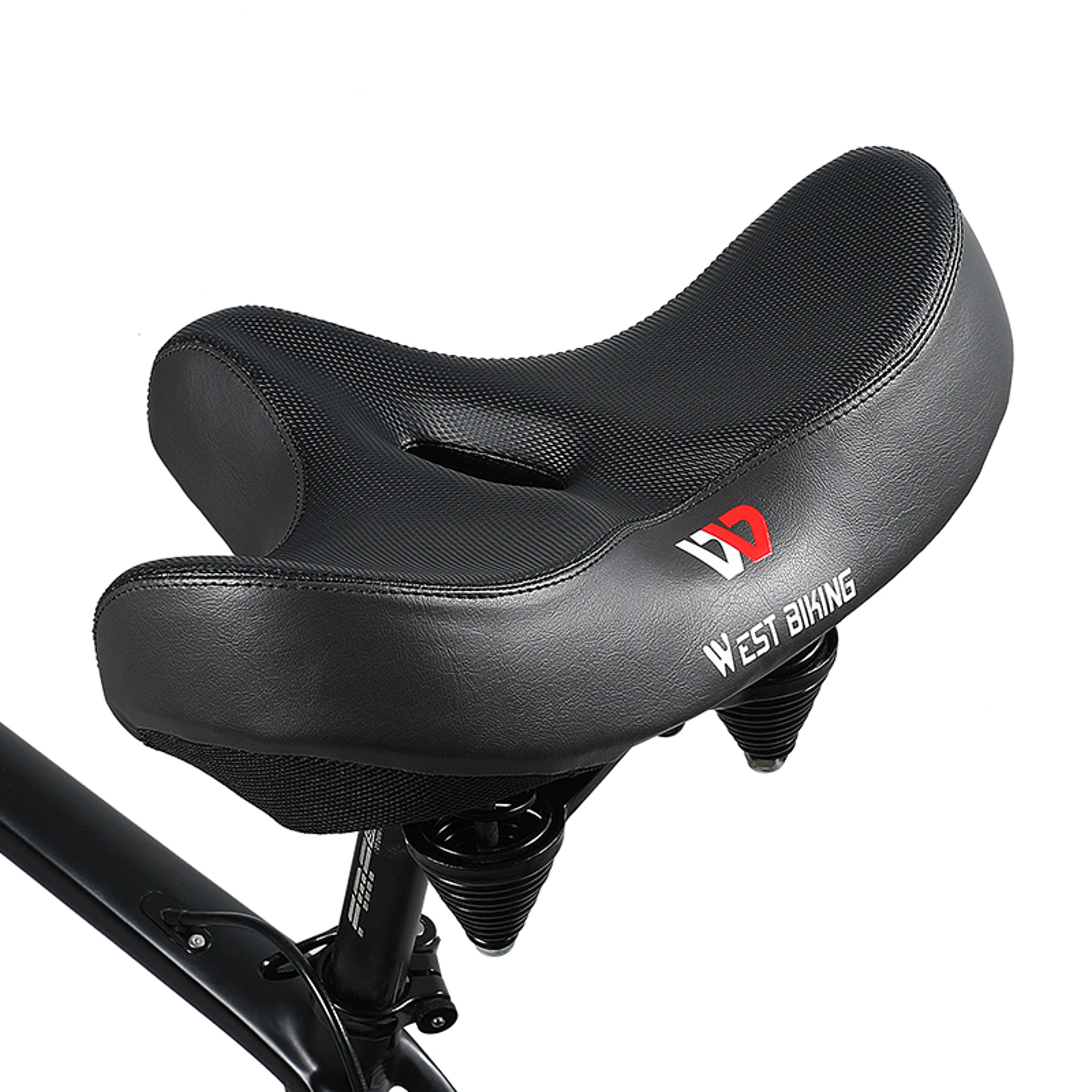 ergonomic wide bike saddle with shock absorbing comfort cushion