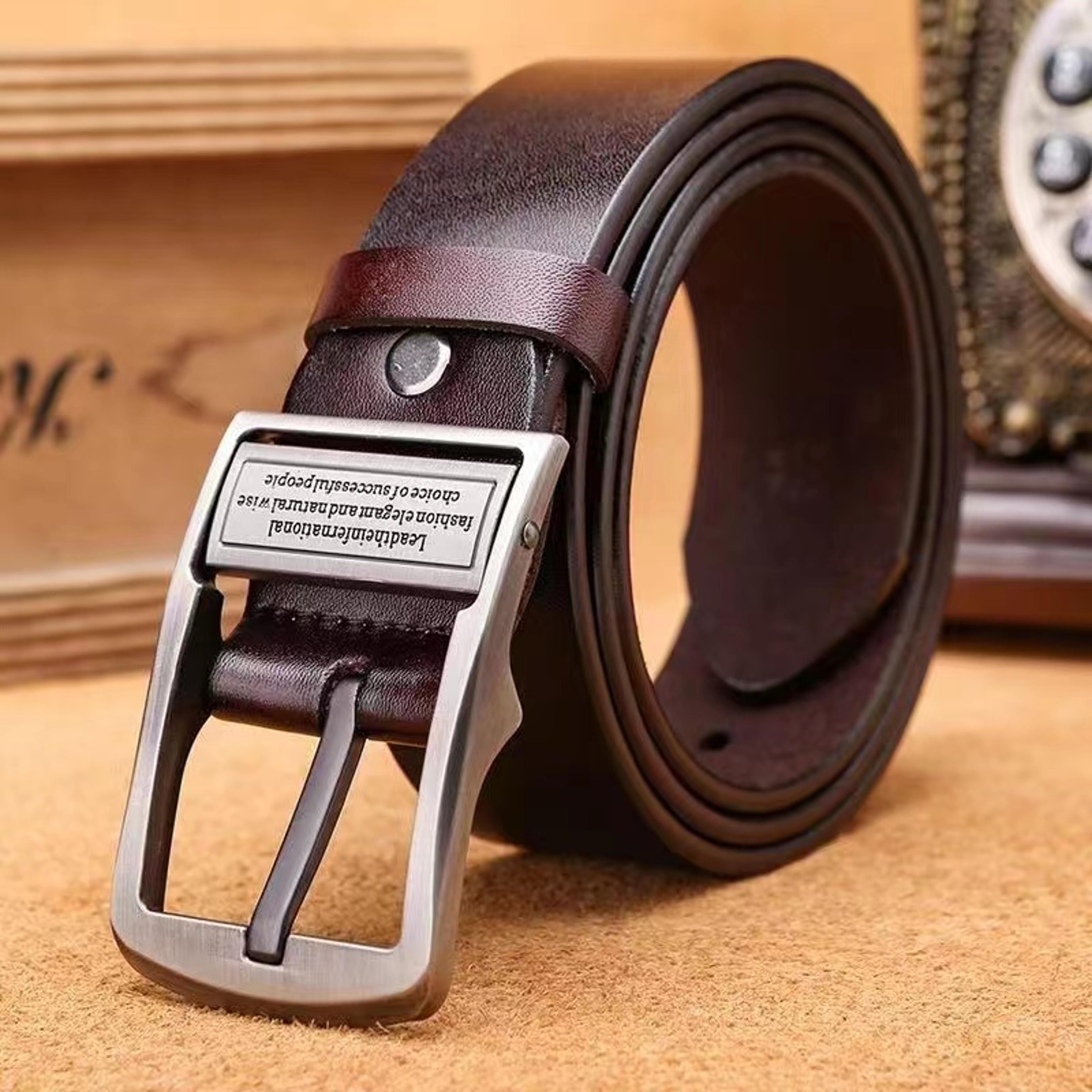 classic cowhide leather belt for men with alloy pin buckle