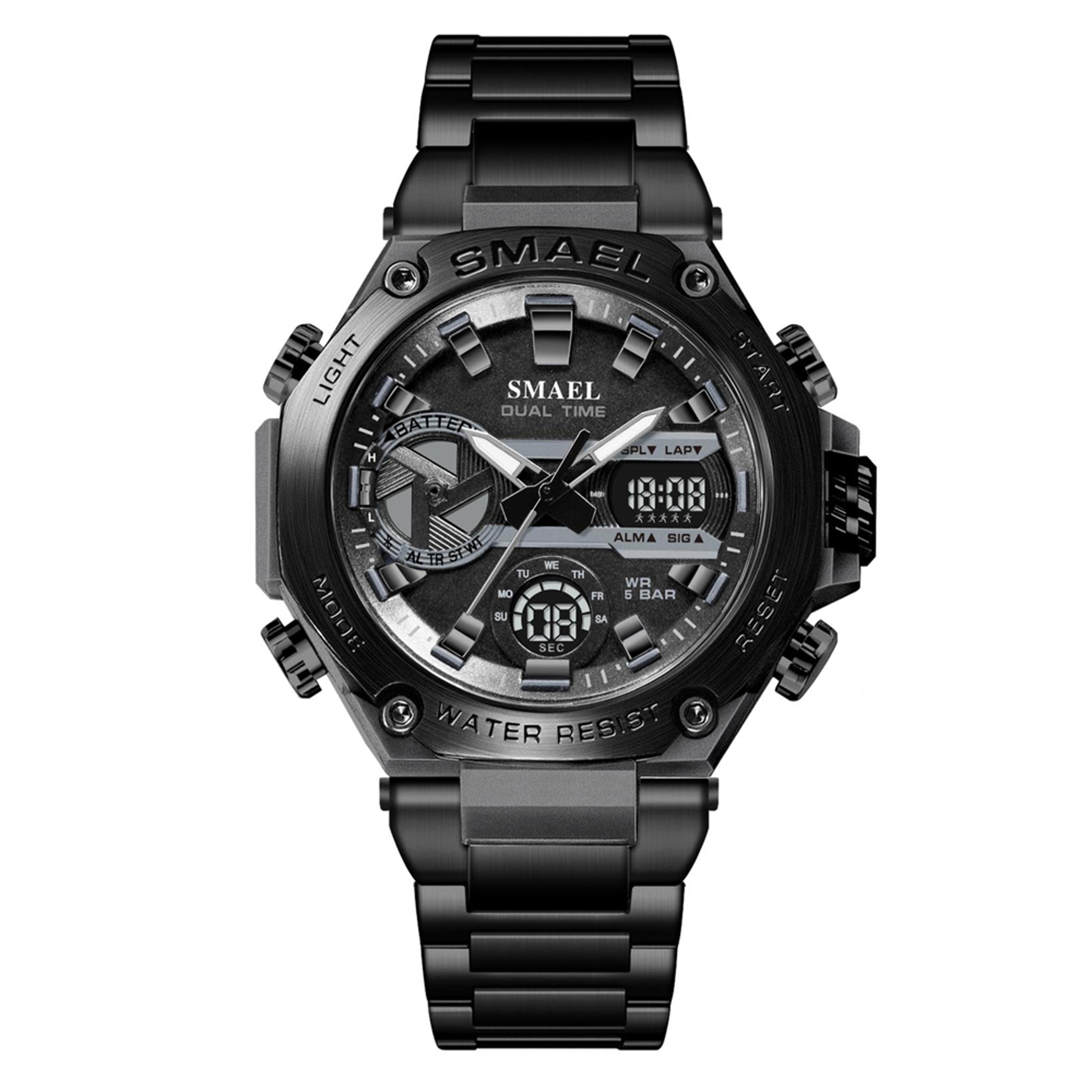 stainless steel analog digital sports watch for men