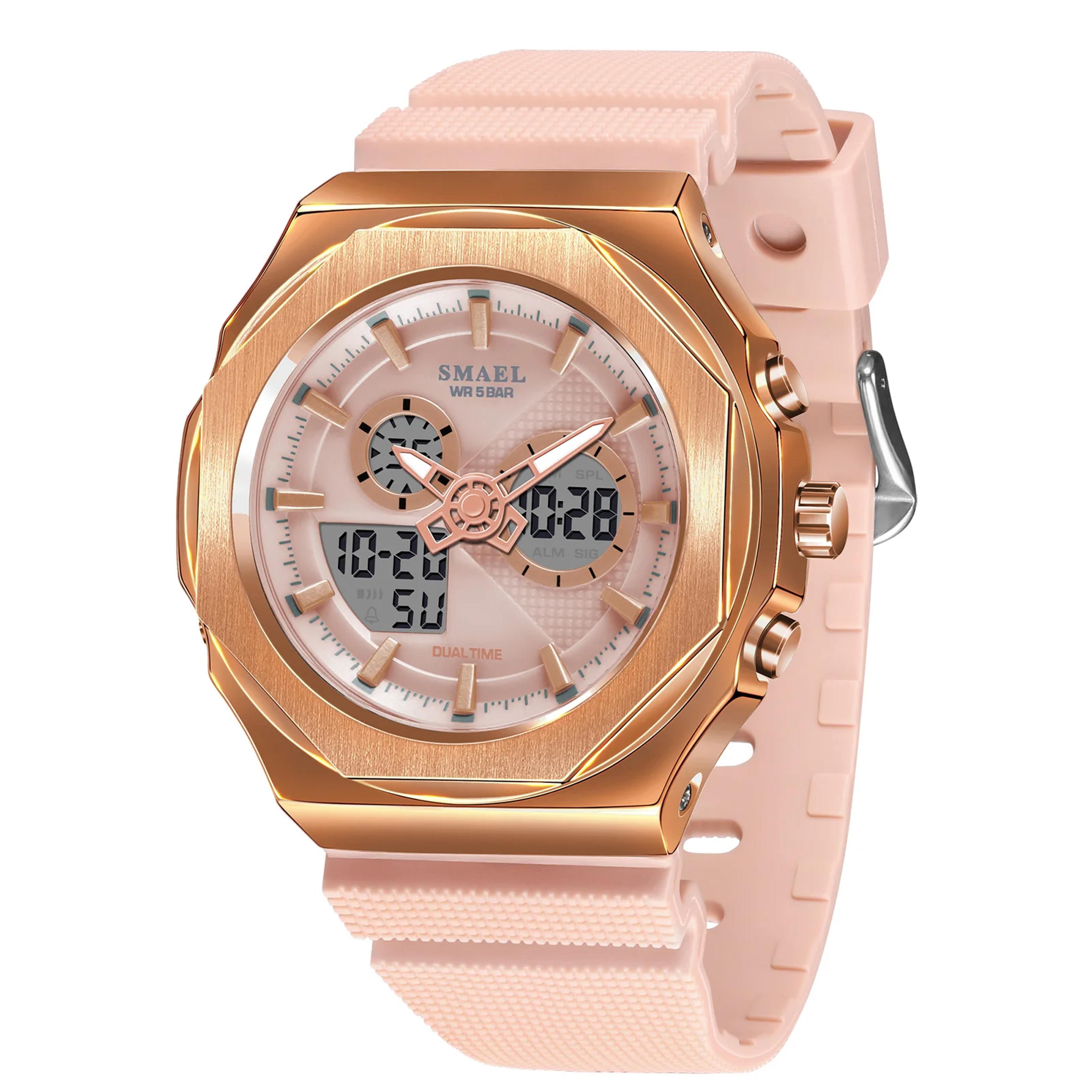 womens dual display sport watch water proof led analog digital quartz wrist watch