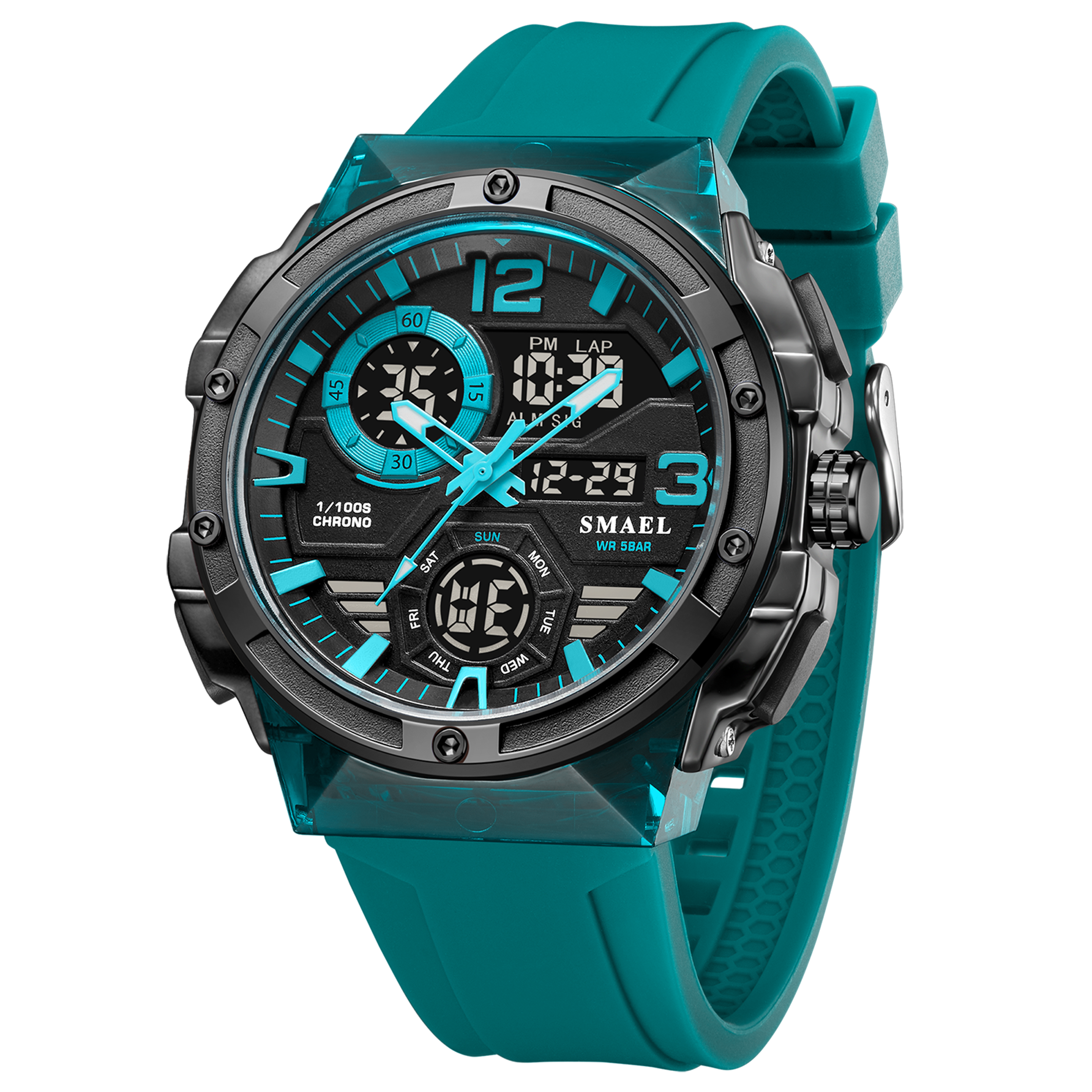 mens waterproof sports watch dual display chronograph
