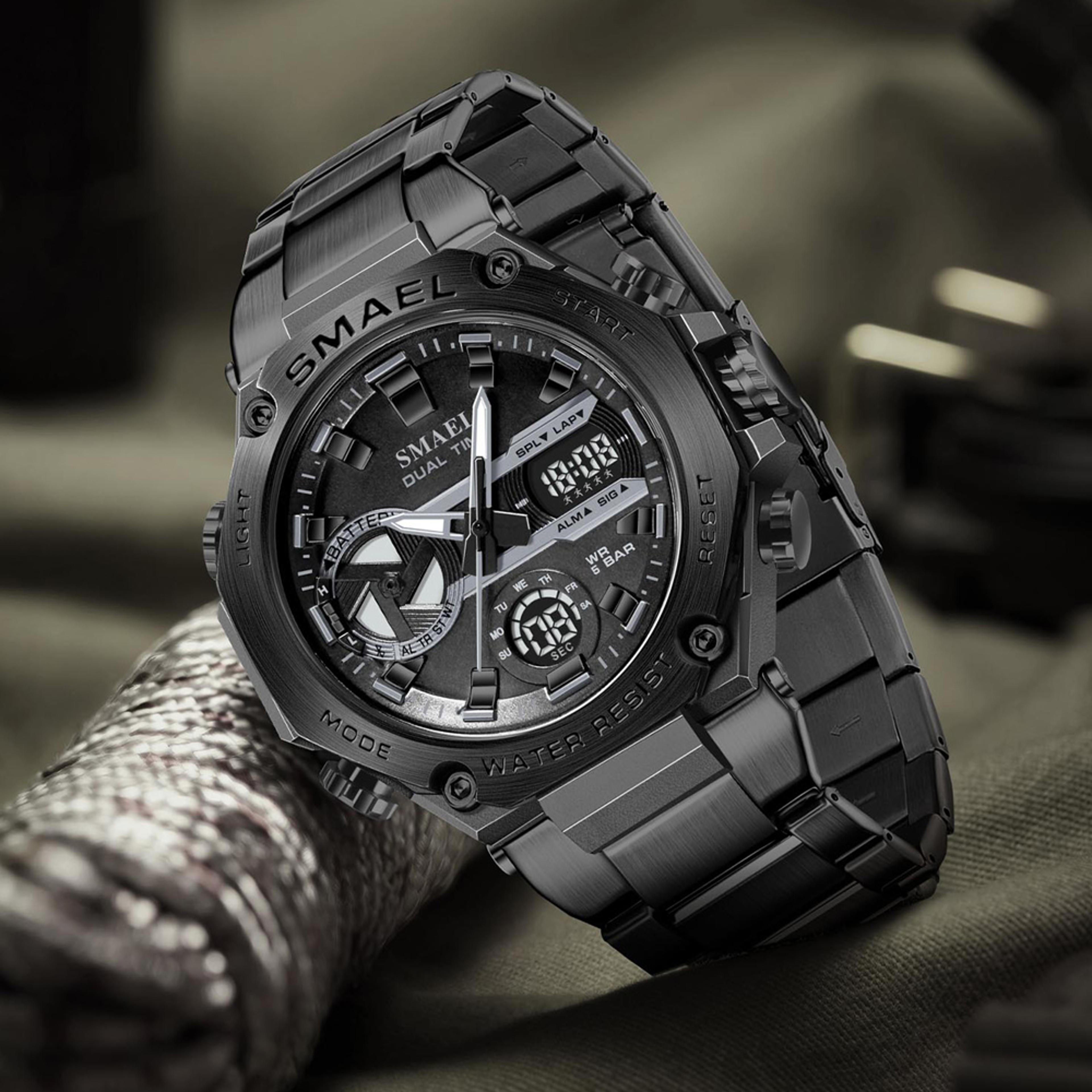 mens stainless steel analog digital waterproof sports watch