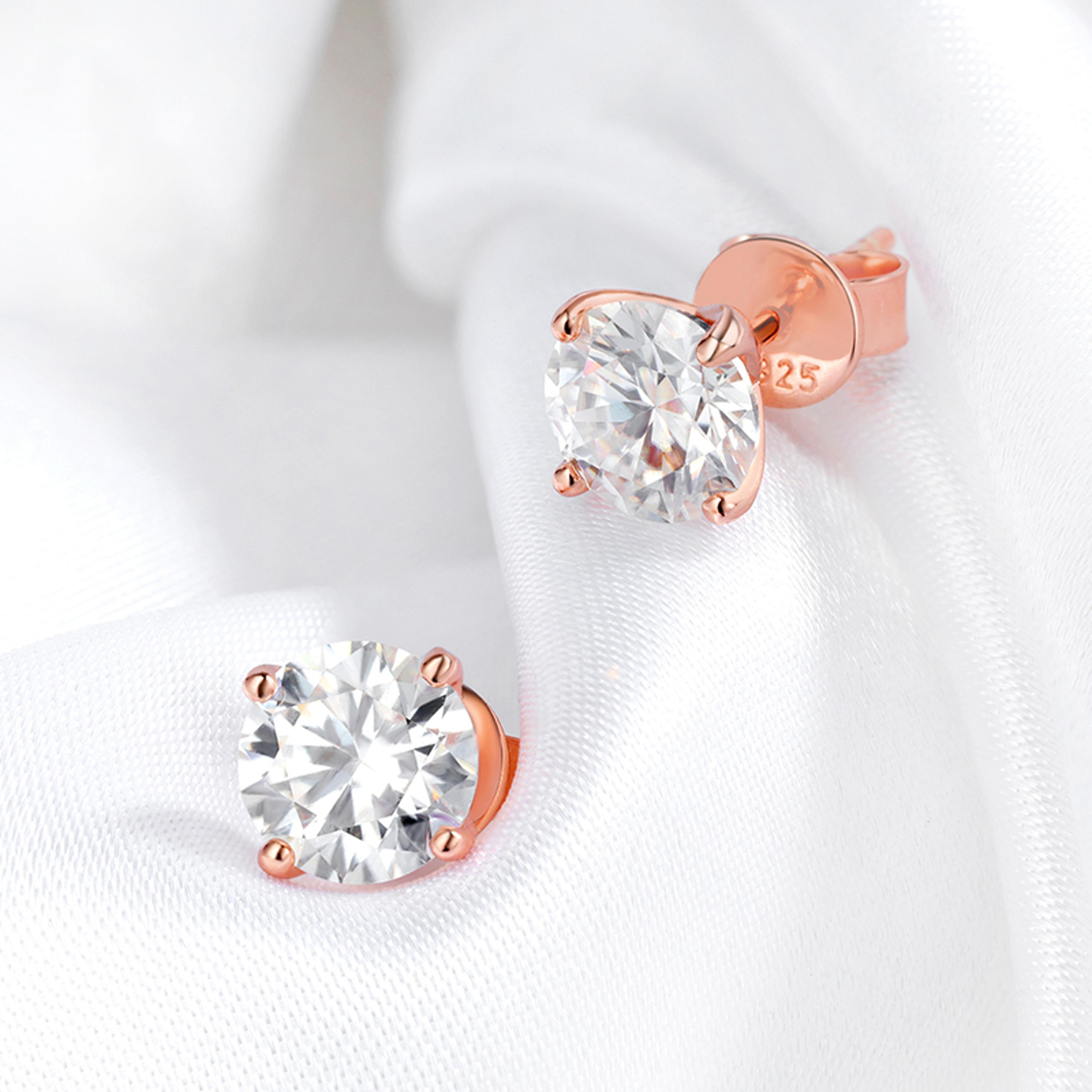 rose gold moissanite stud earrings sterling silver wedding jewelry