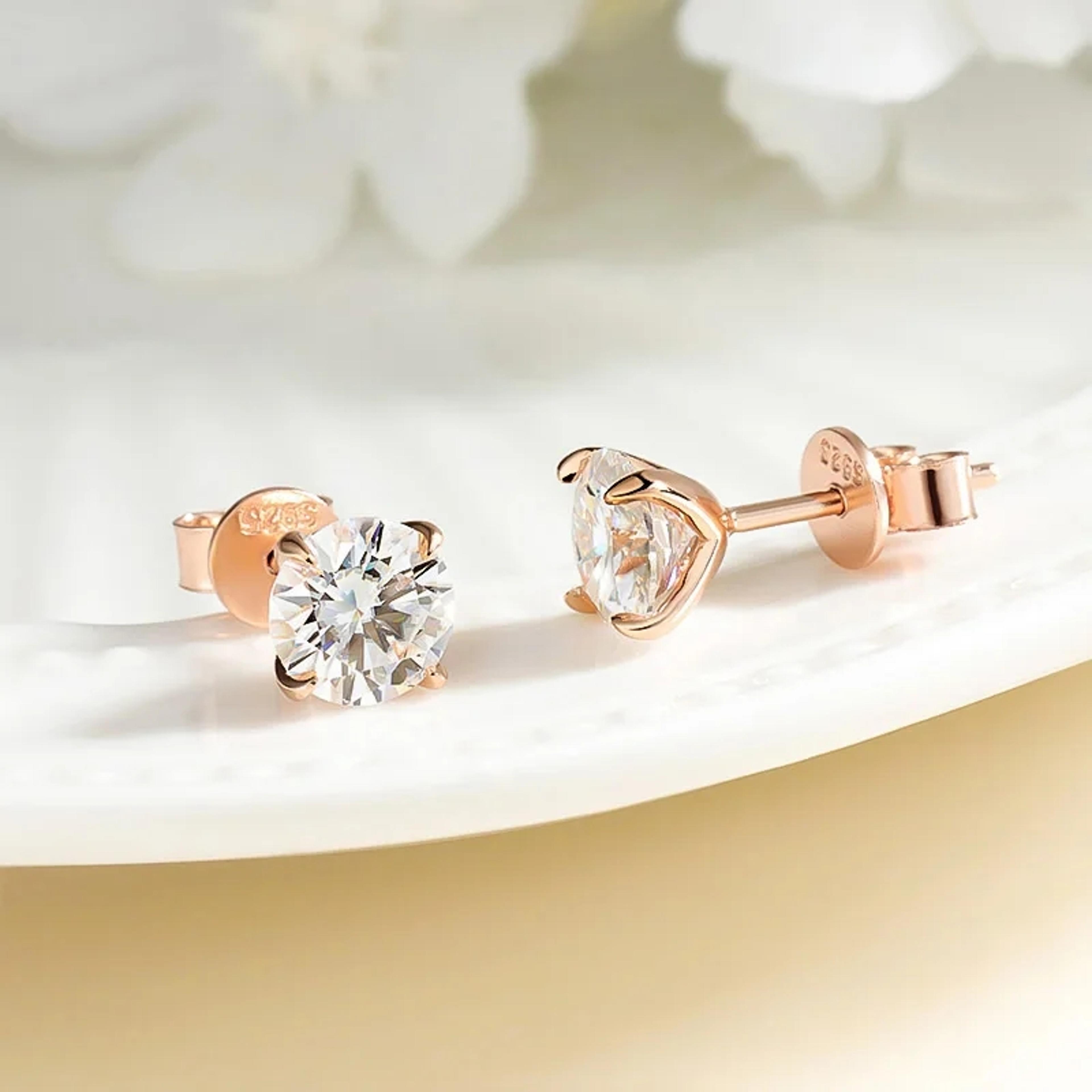 classic moissanite stud earrings sterling silver gold plated