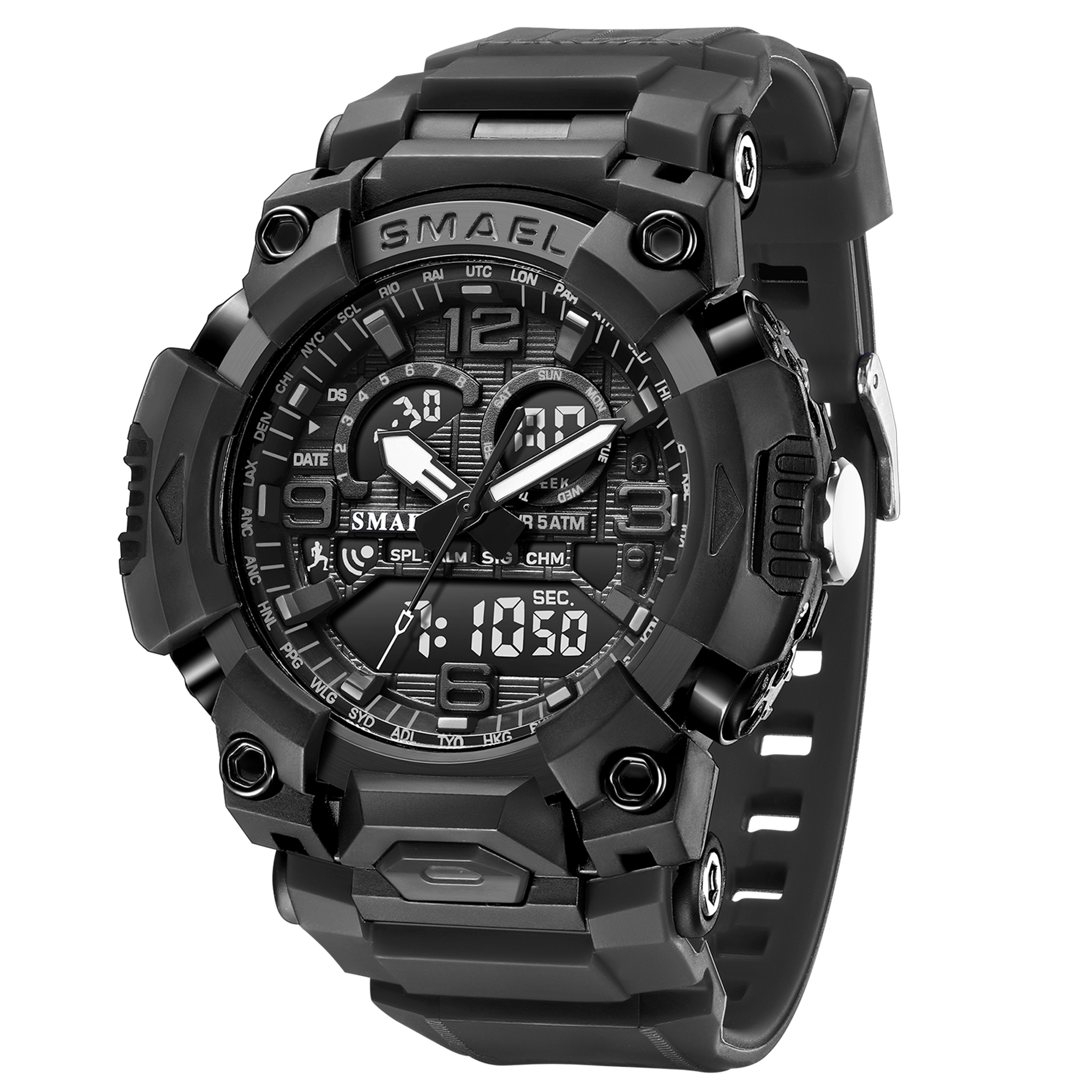 water proof sports watch analog digital quartz watch with alarm and night light
