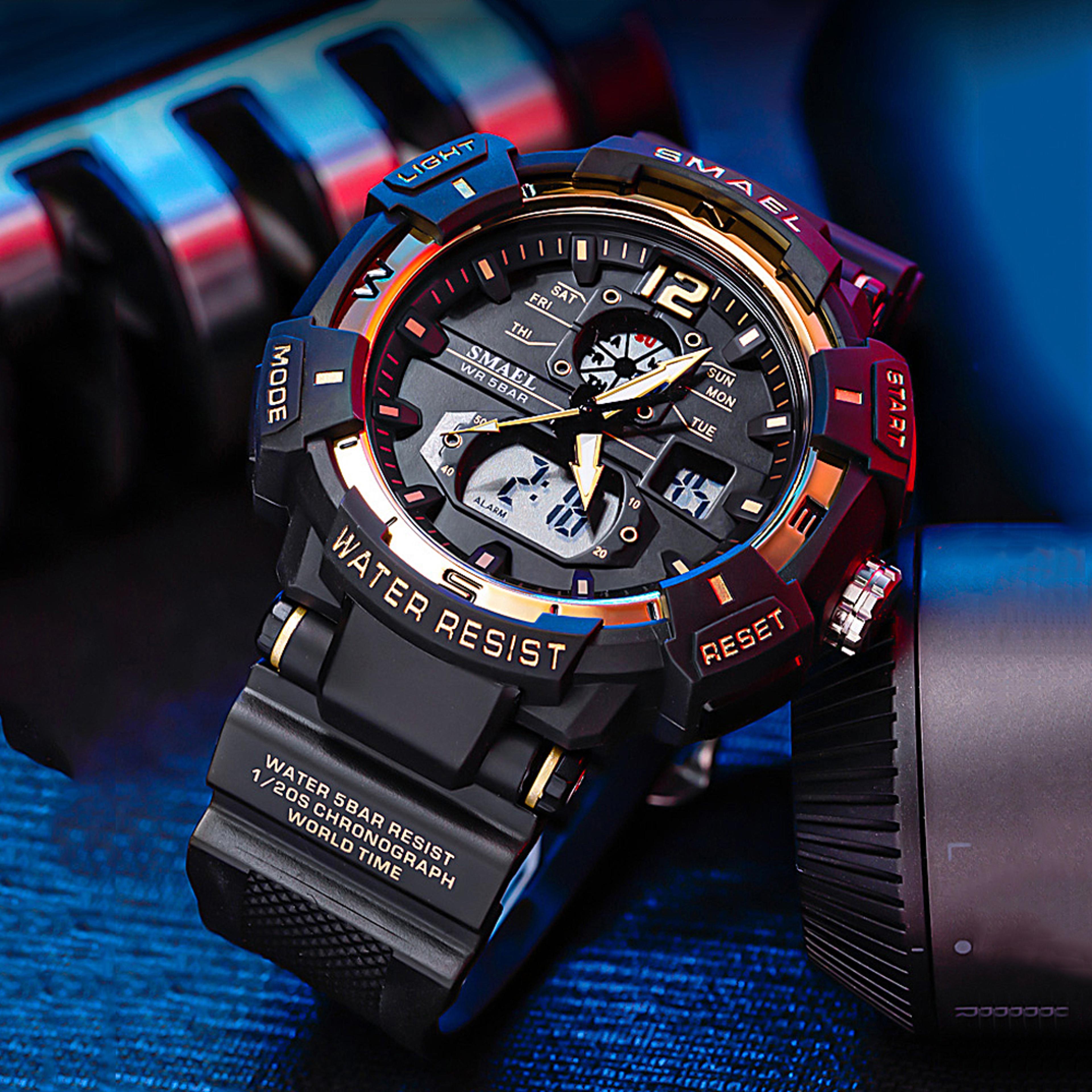 mens waterproof sports watch dual time analog digital outdoor wristwatch