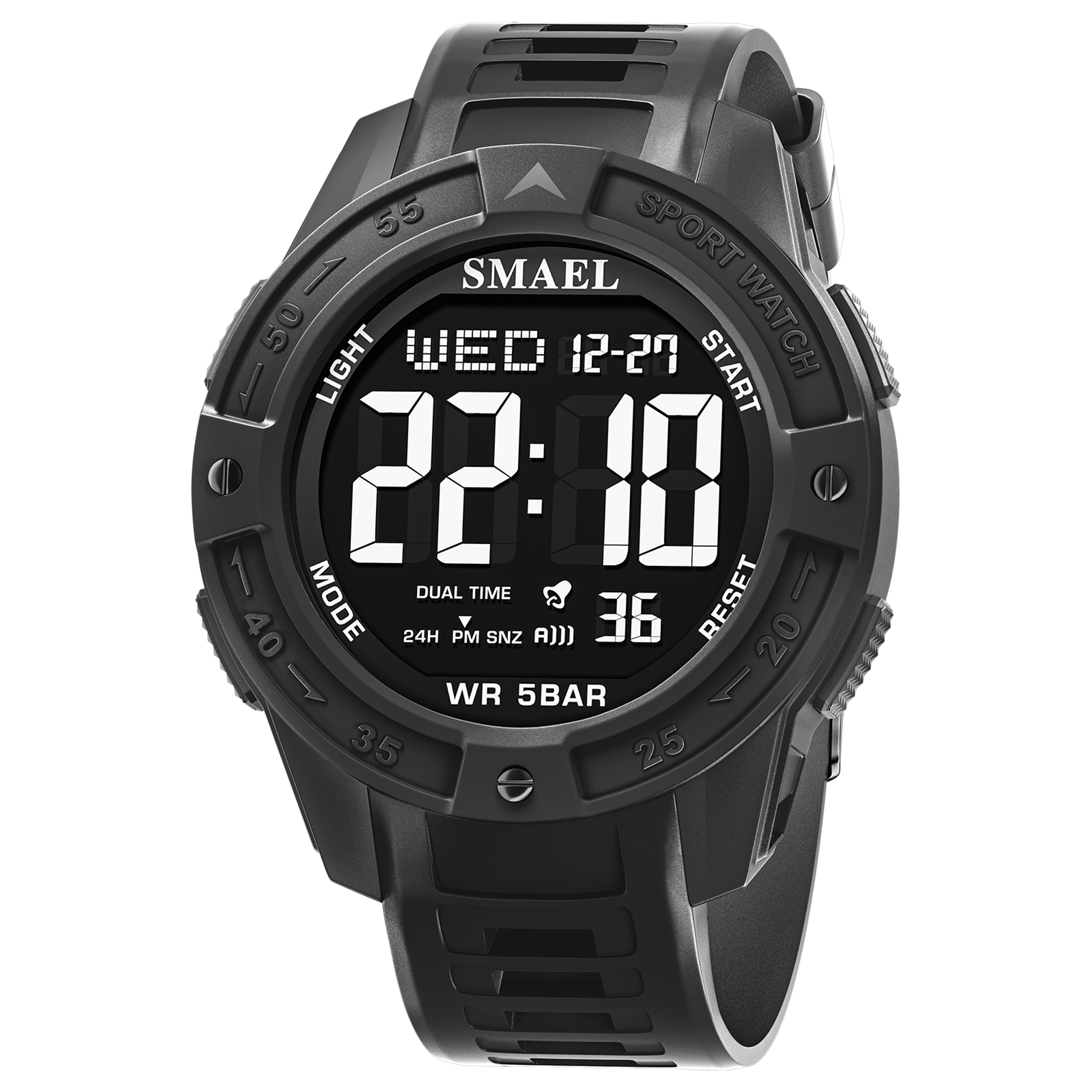 waterproof digital sport watch with alarm night light for men
