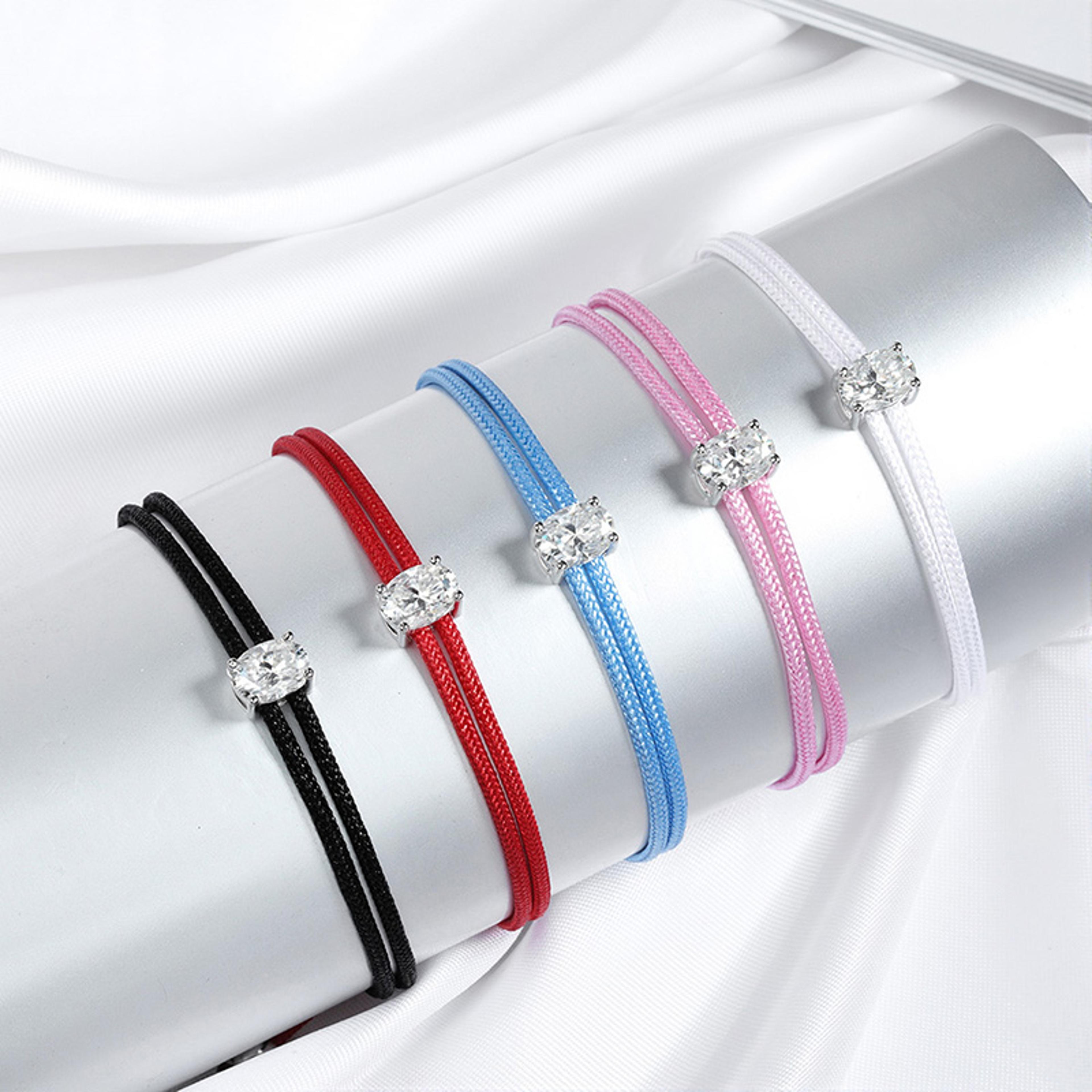 oval moissanite bracelet sterling silver braided rope chain for women