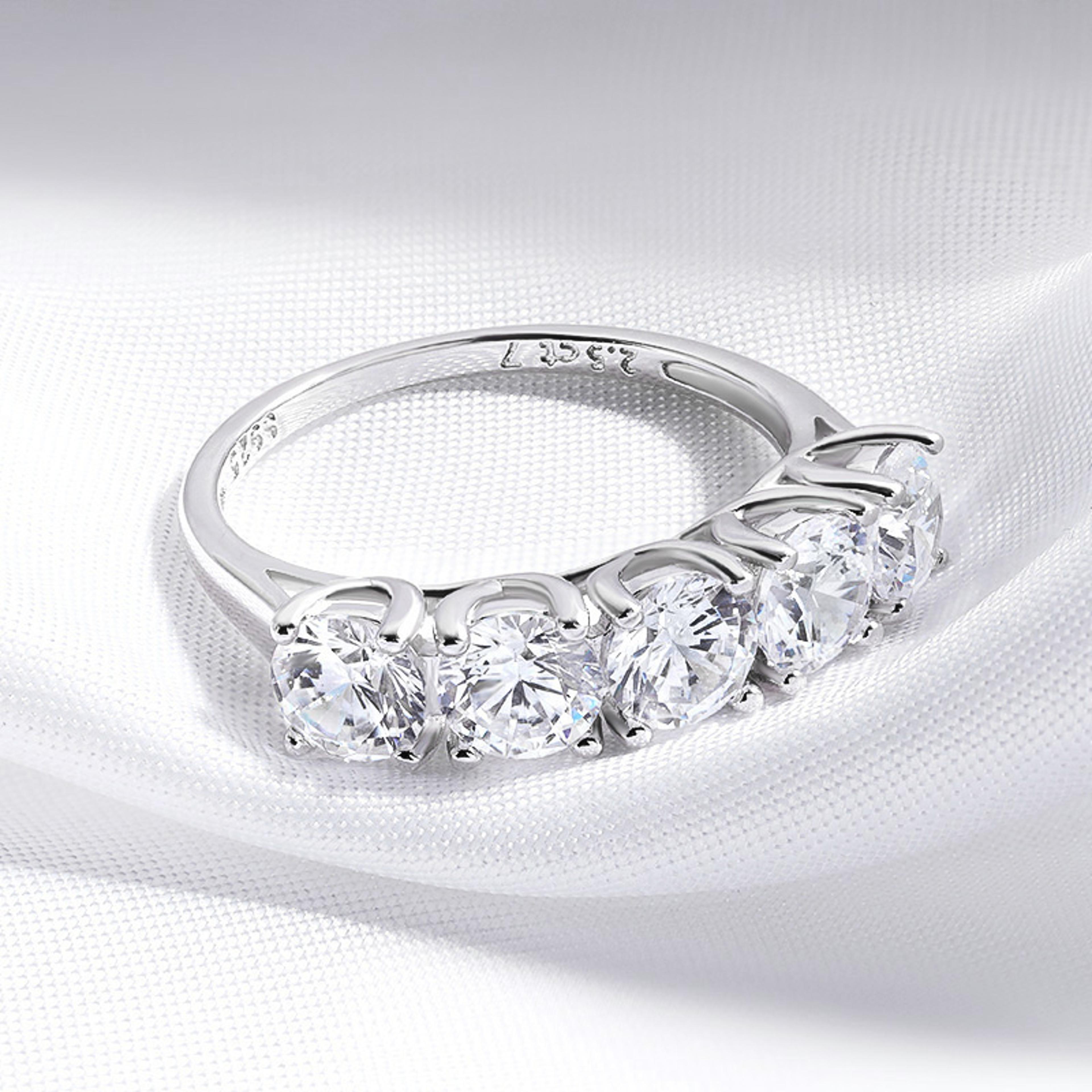 five stone moissanite wedding ring for women in sterling silver