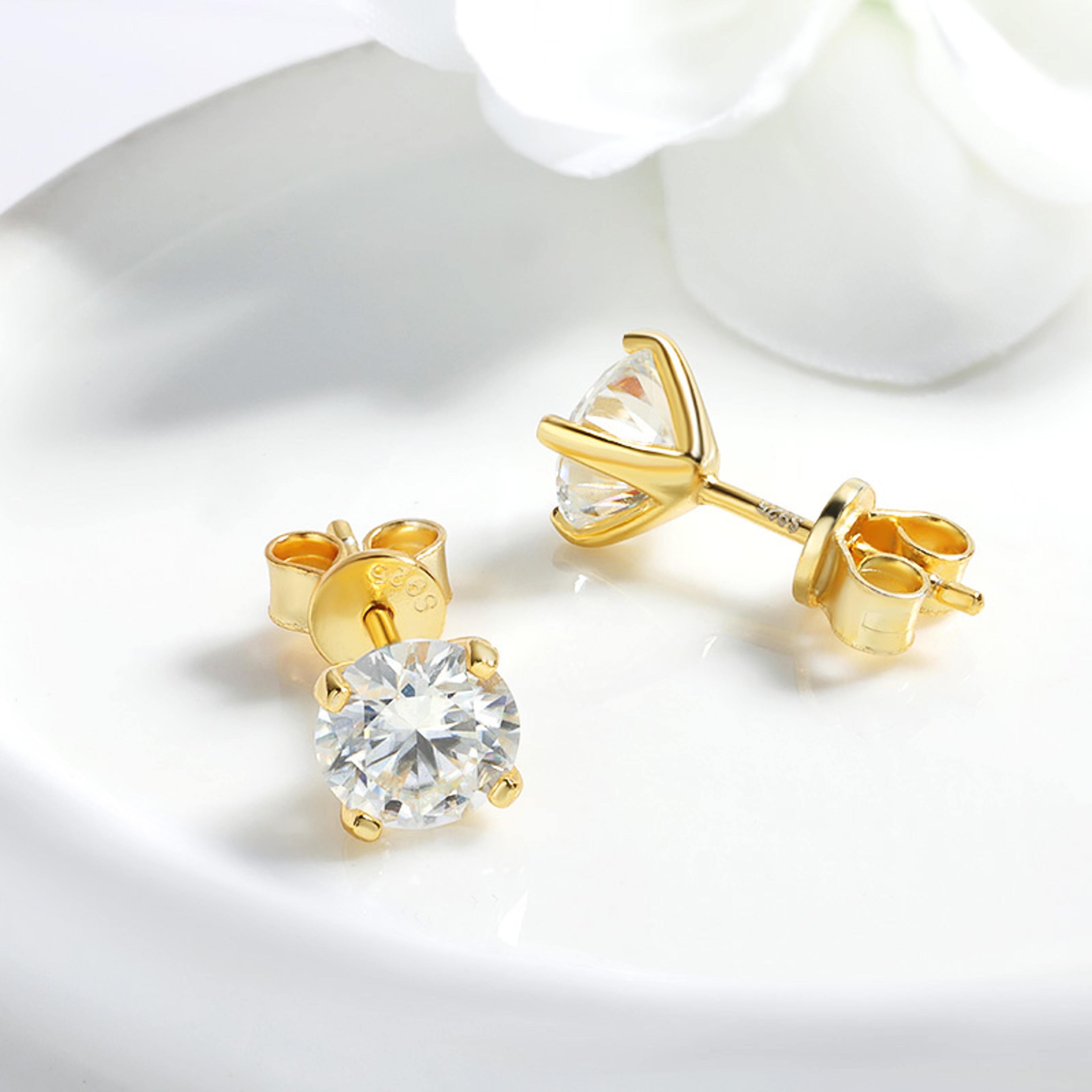 sterling silver vvs moissanite stud earrings with gold finish