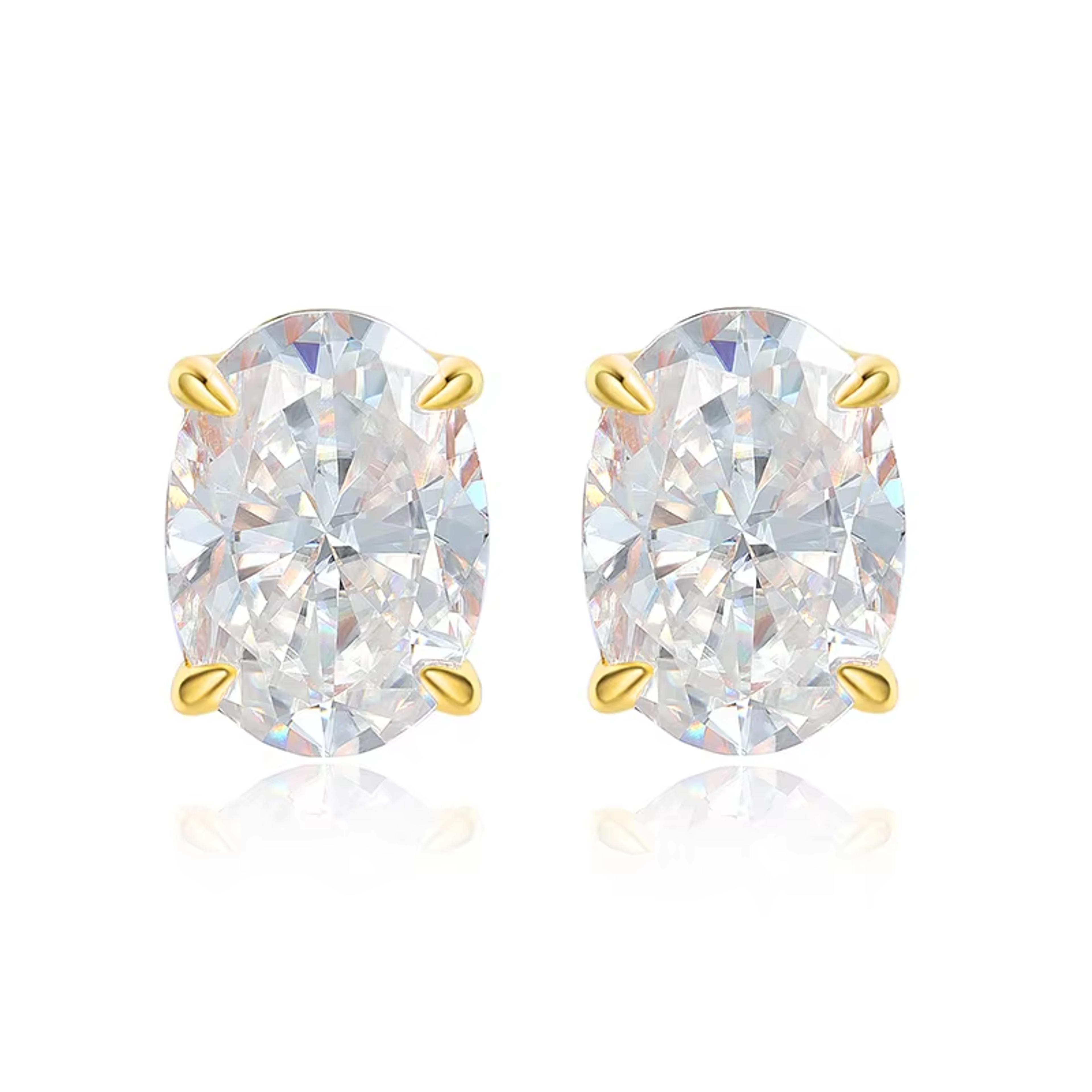 rose gold oval cut moissanite stud earrings in sterling silver