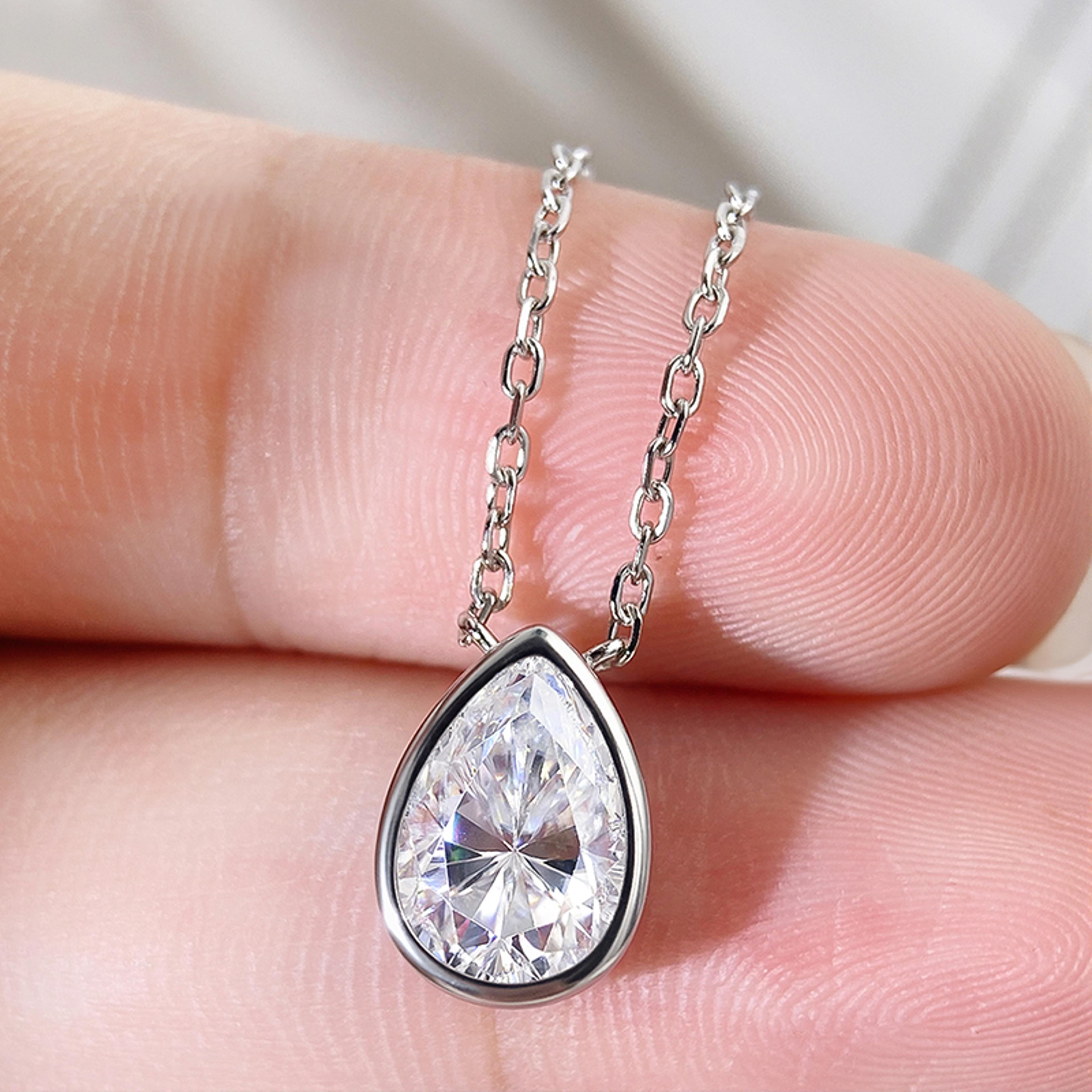 pear cut moissanite pendant necklace sterling silver necklace for women