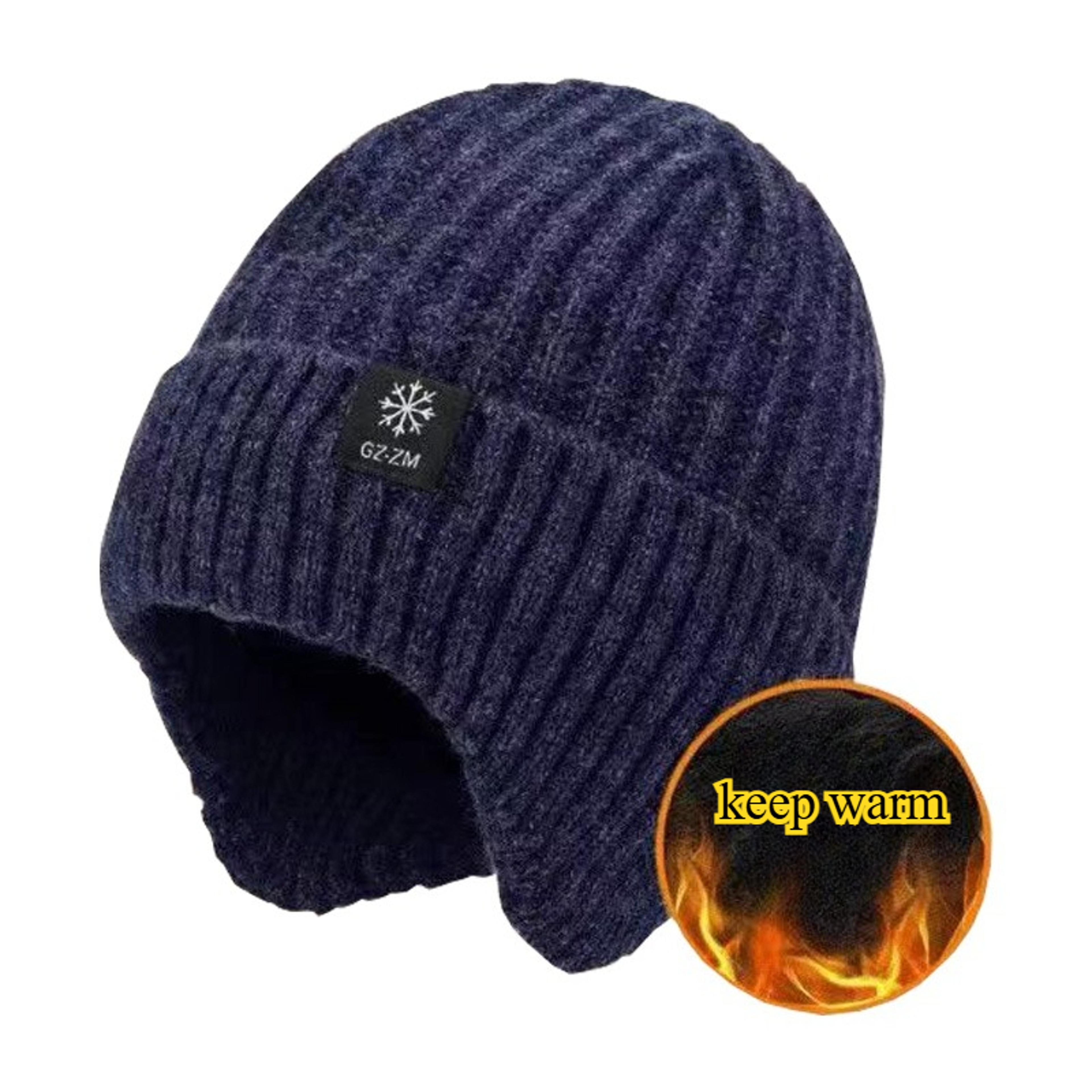 mens winter trapper hat faux fur lined knitted ear flap cap