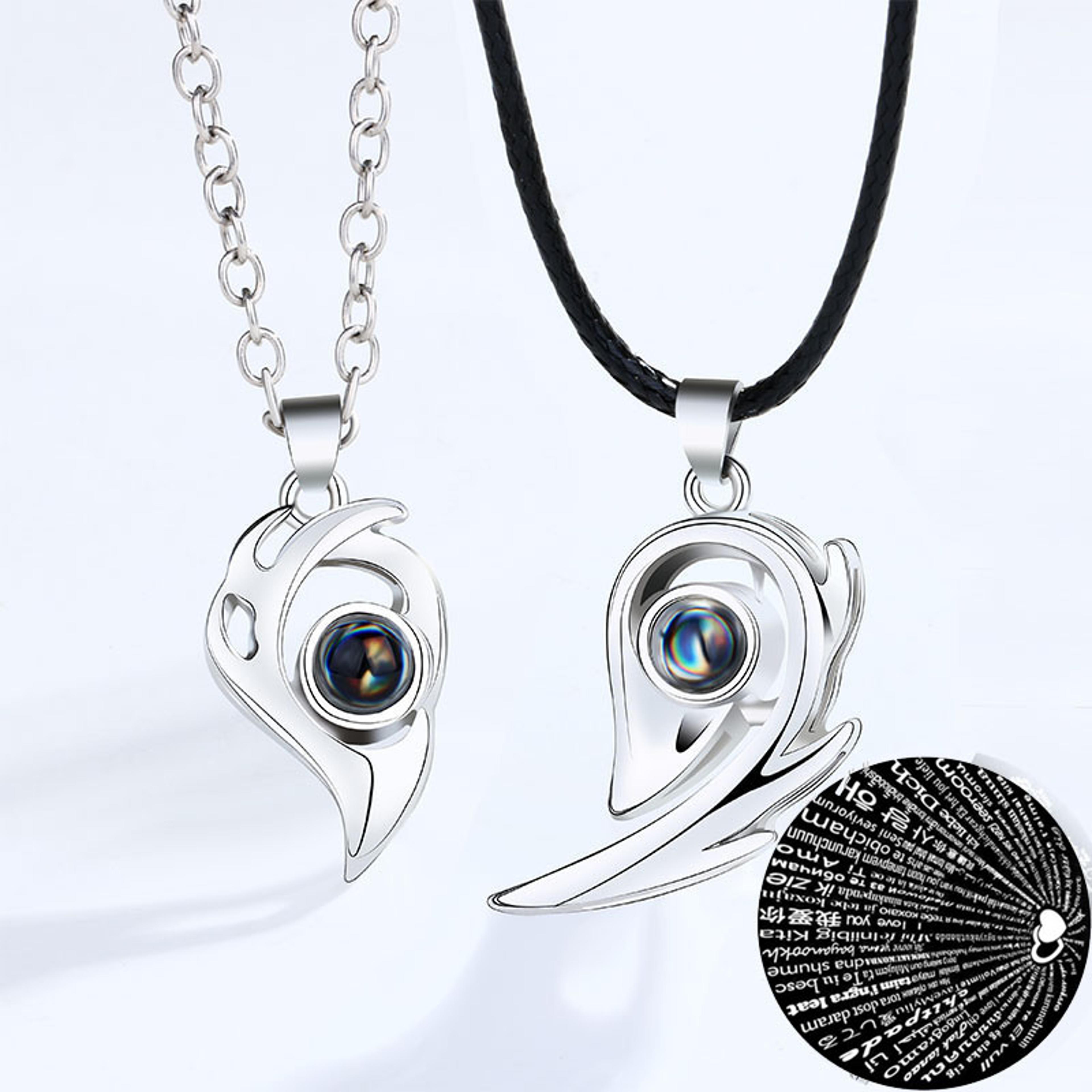 magnetic couple necklace set with languages i love you projection