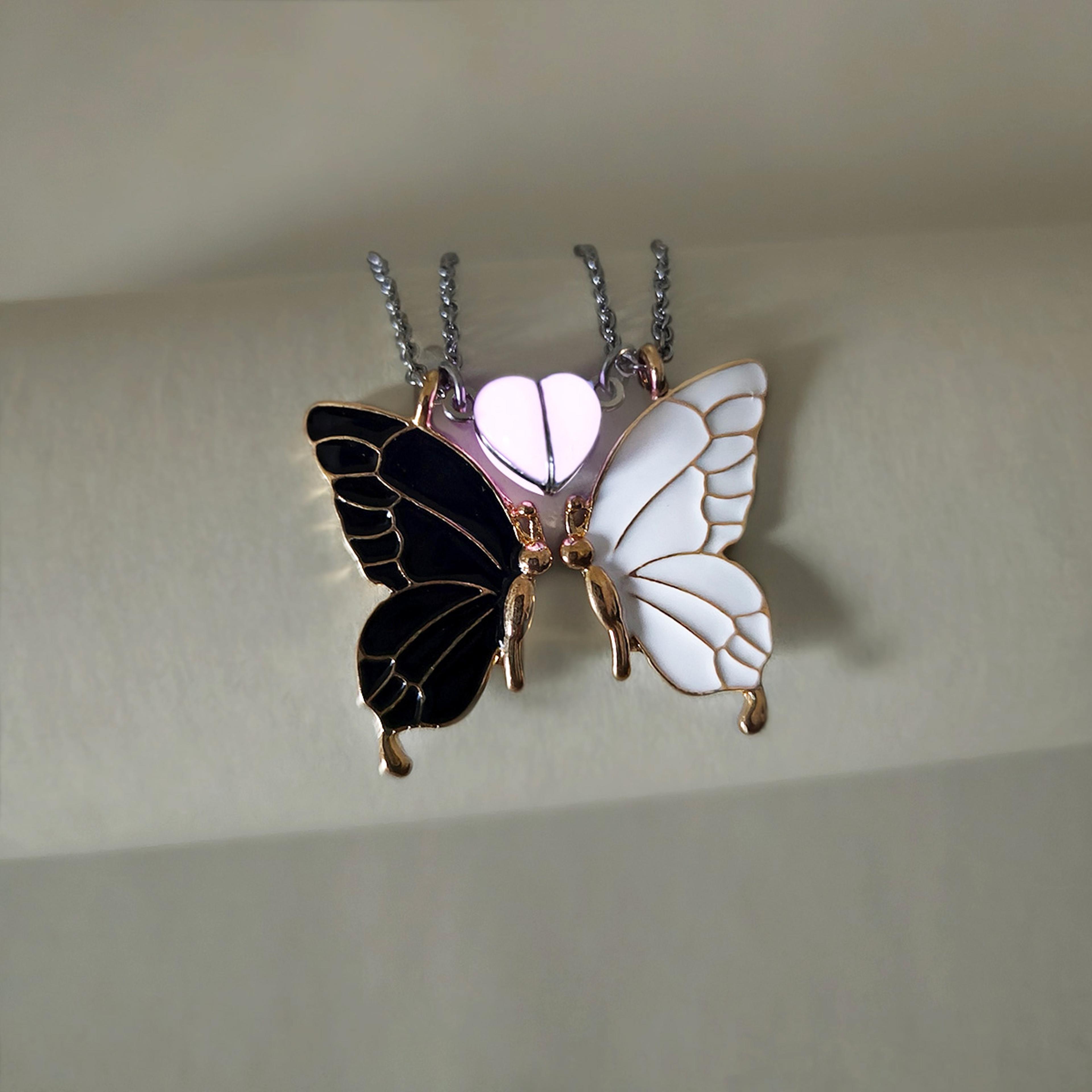 luminous magnetic butterfly sister necklace set matching heart friendship jewelry