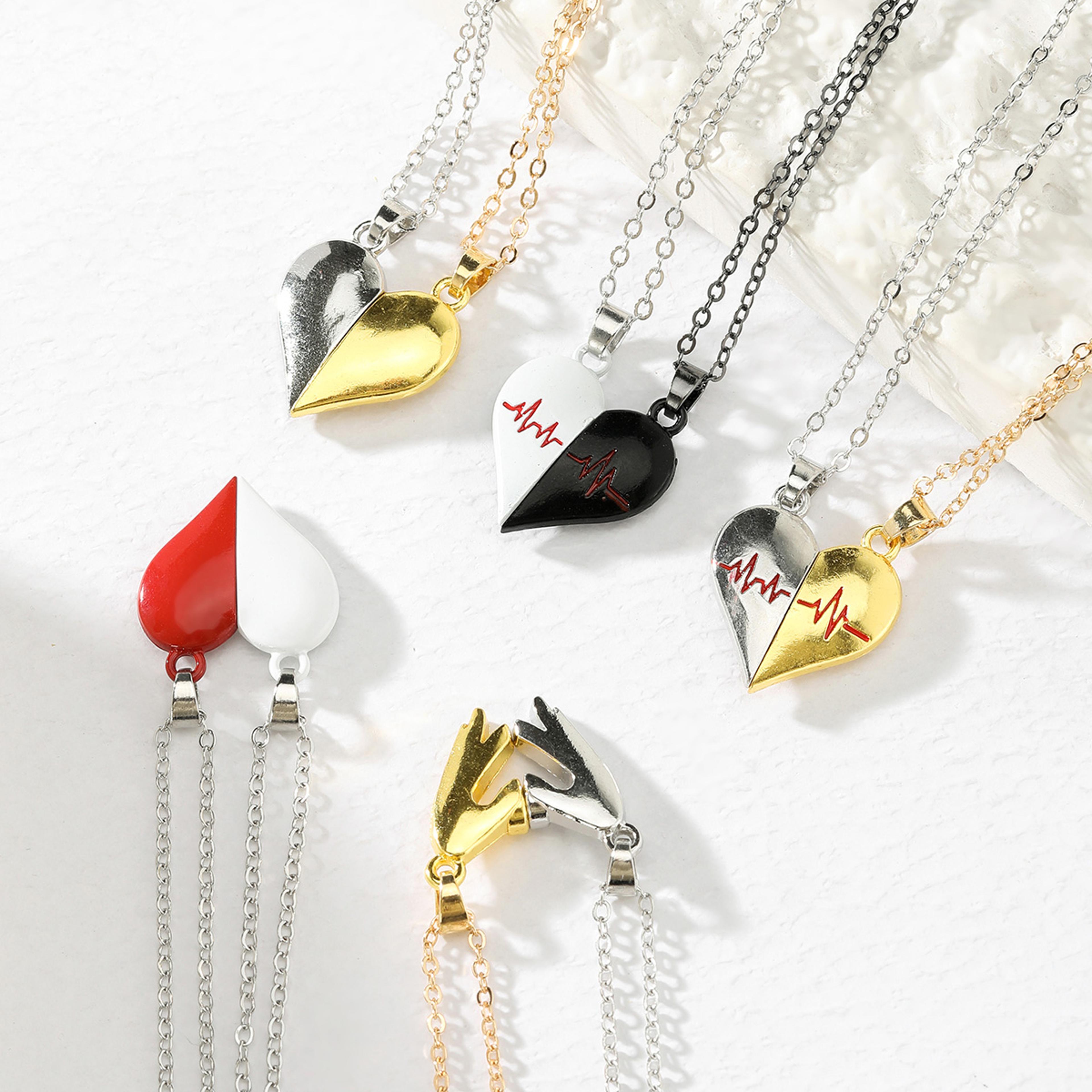 magnetic heart couple necklace key and lock matching necklace set