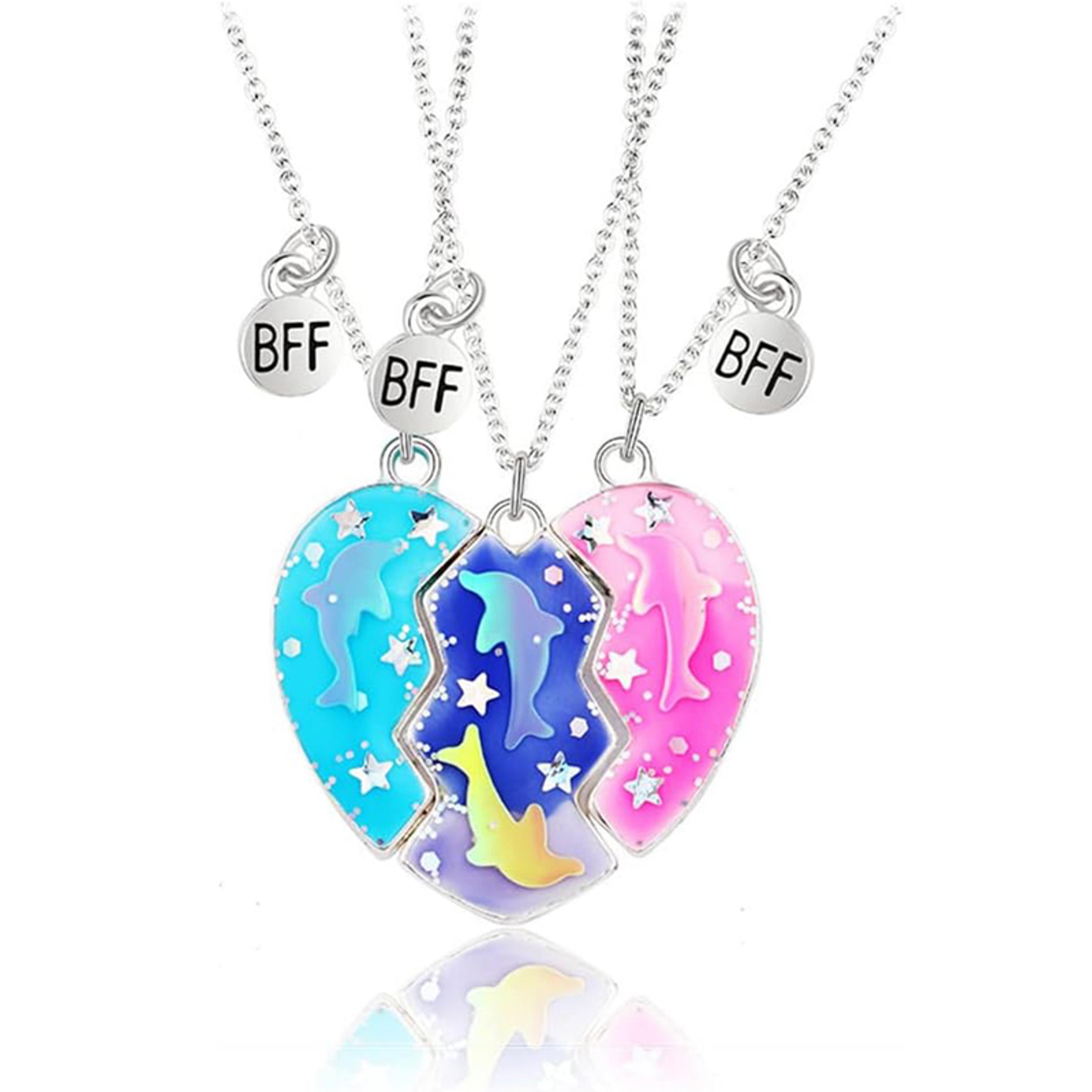 magnetic dolphin bff necklace set for girls matching friendship heart pendants
