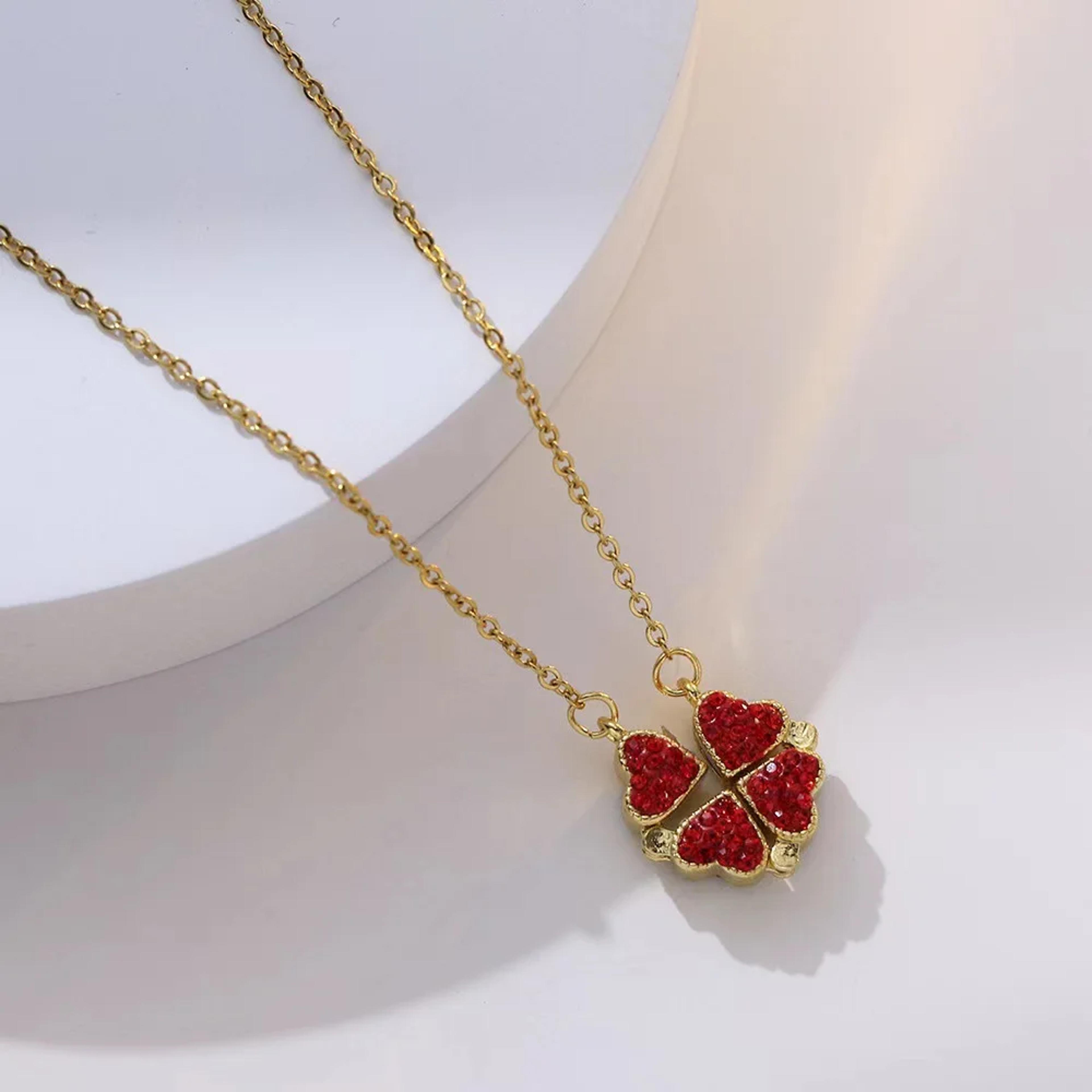 magnetic clover heart necklace with double sided love pendant