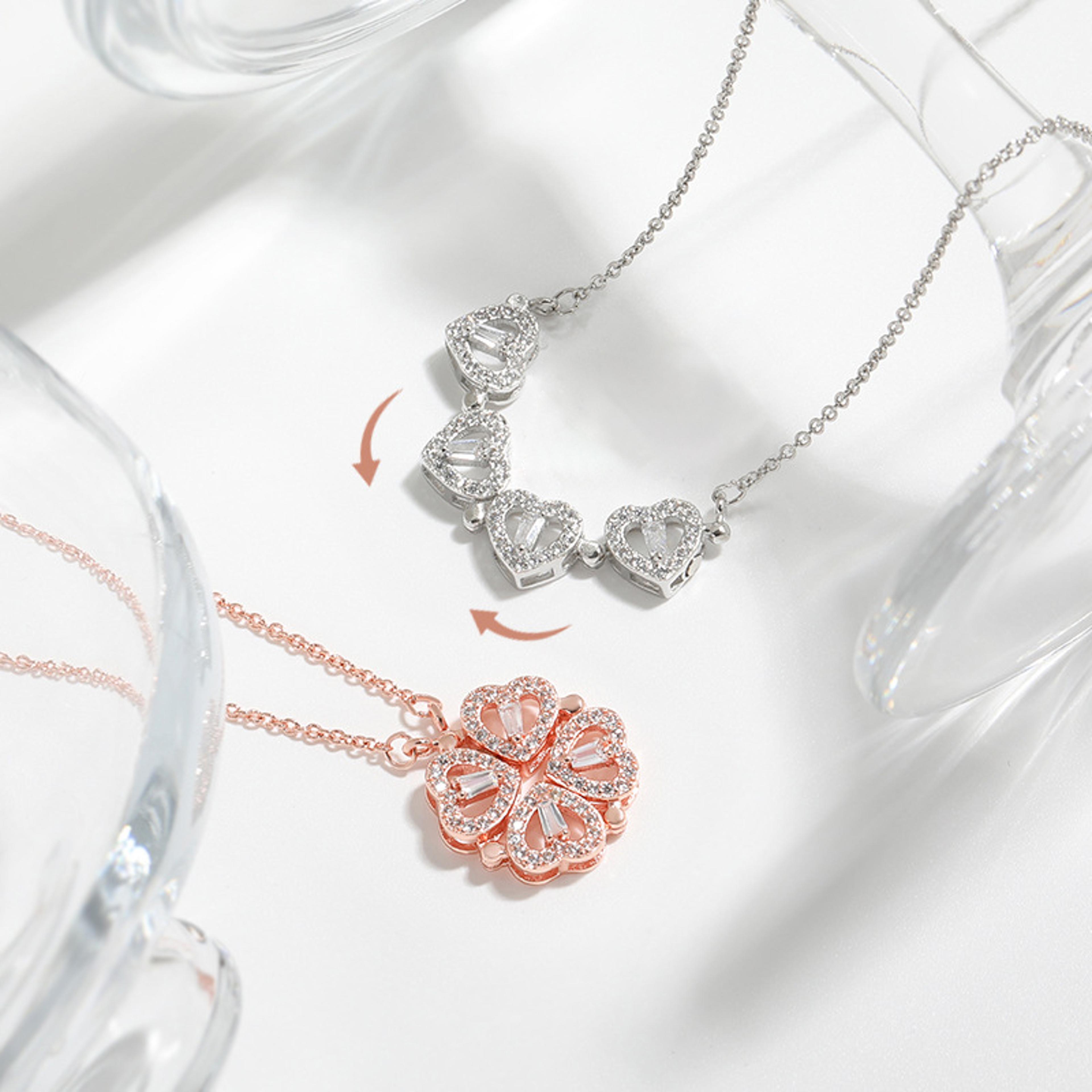 magnetic four leaf clover heart pendant necklace for women