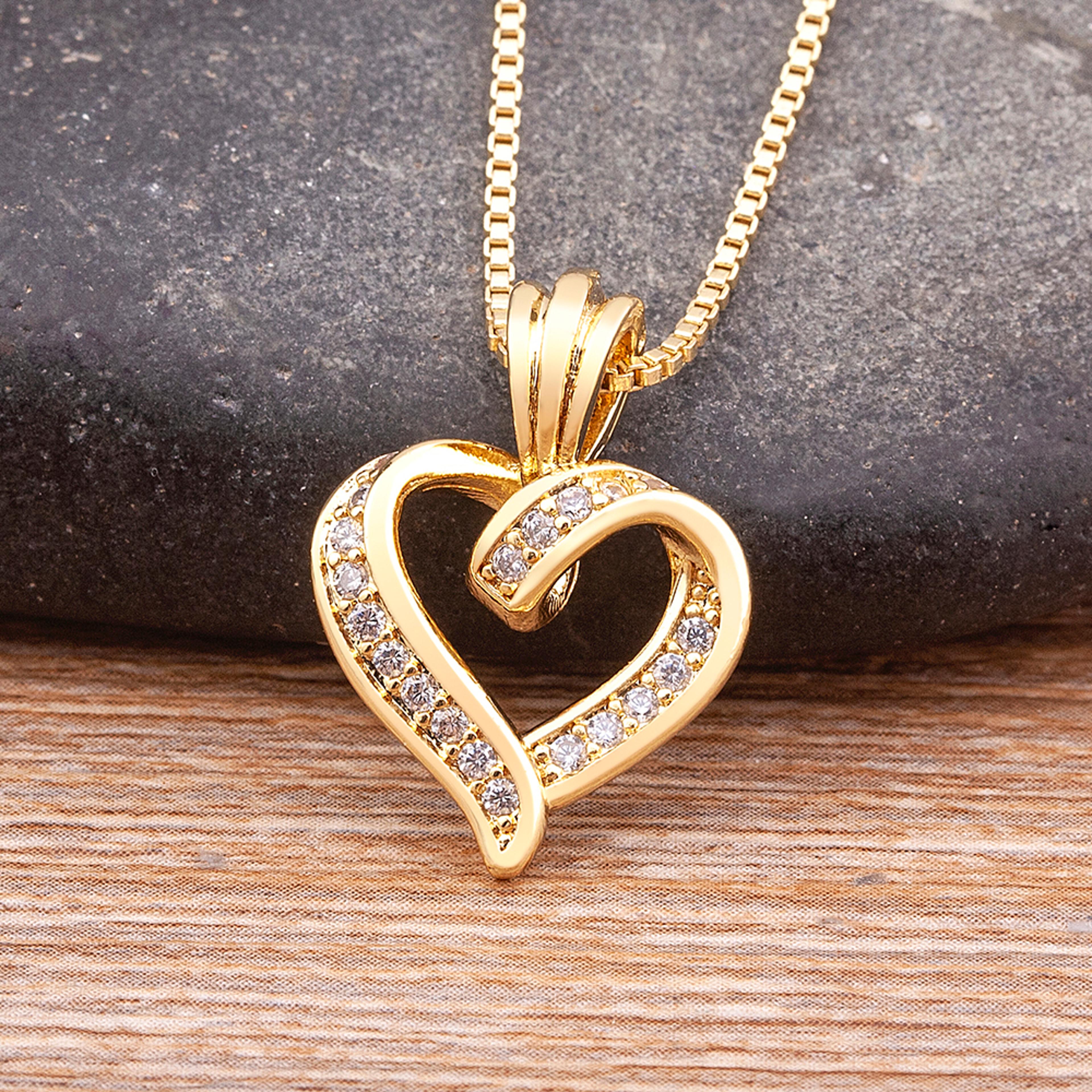 spiral heart pendant necklace shiny crystal zircon jewelry for women