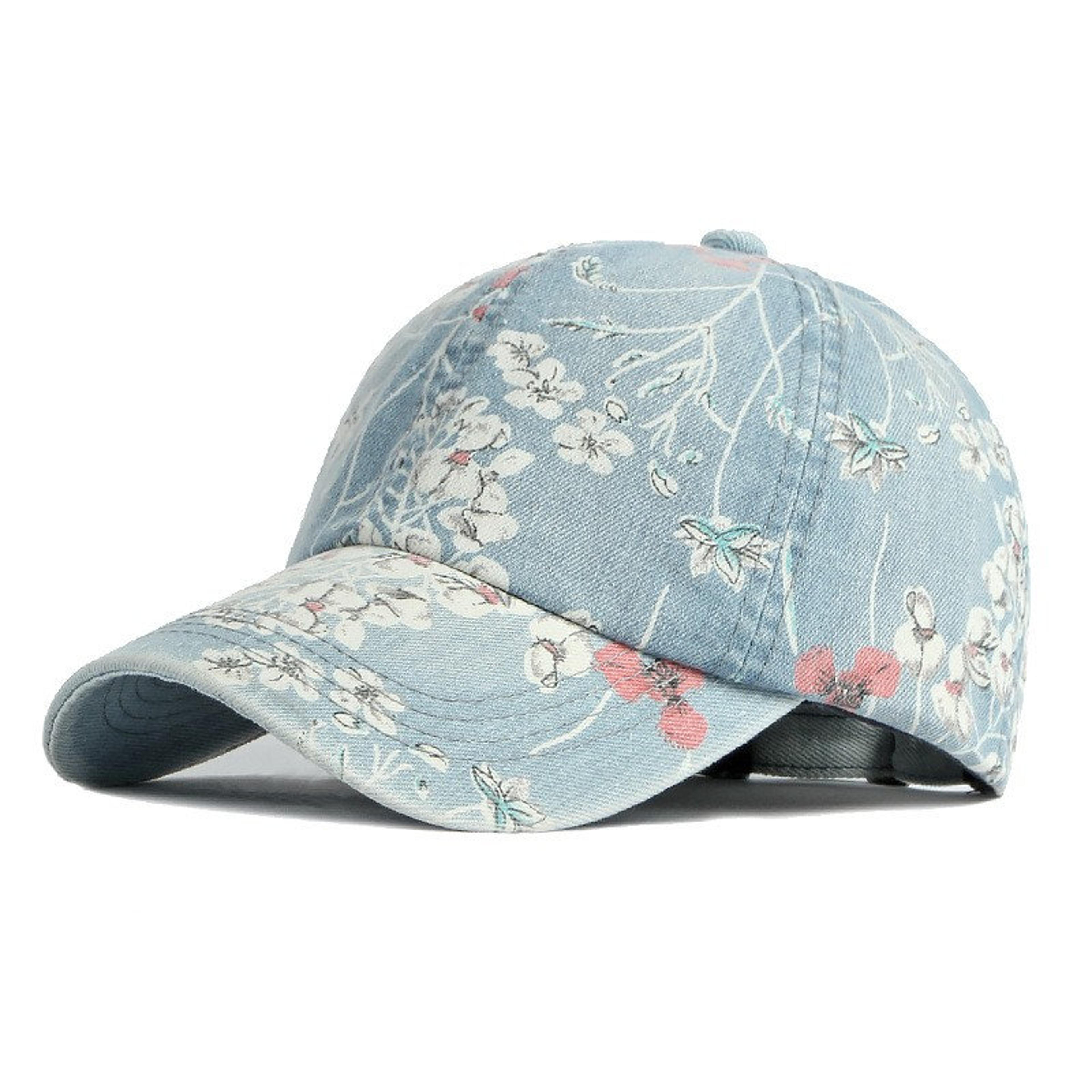 floral print denim baseball cap adjustable unisex outdoor hat
