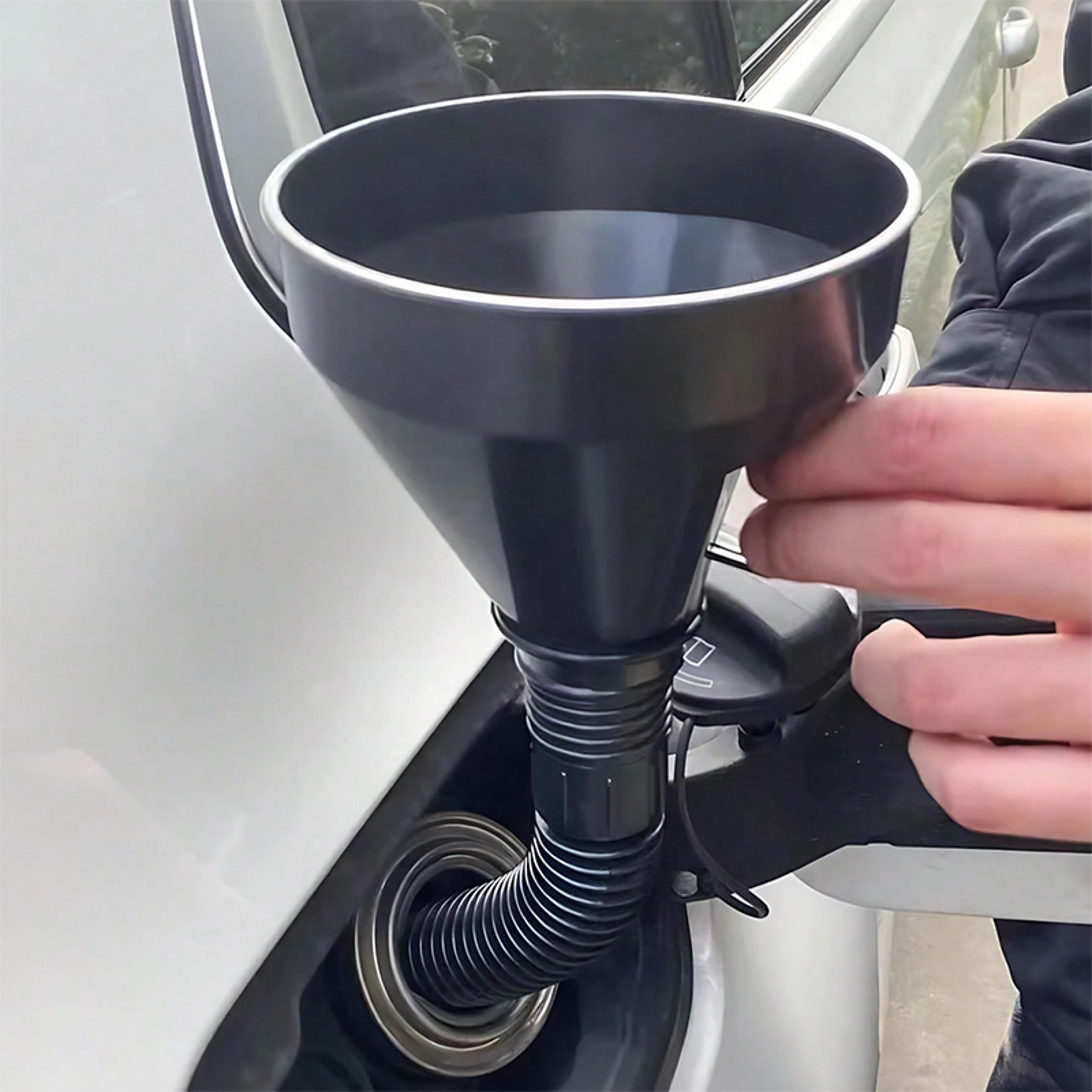 universal oil funnel kit with filter and flexible hose for spill free vehicle fluid filling