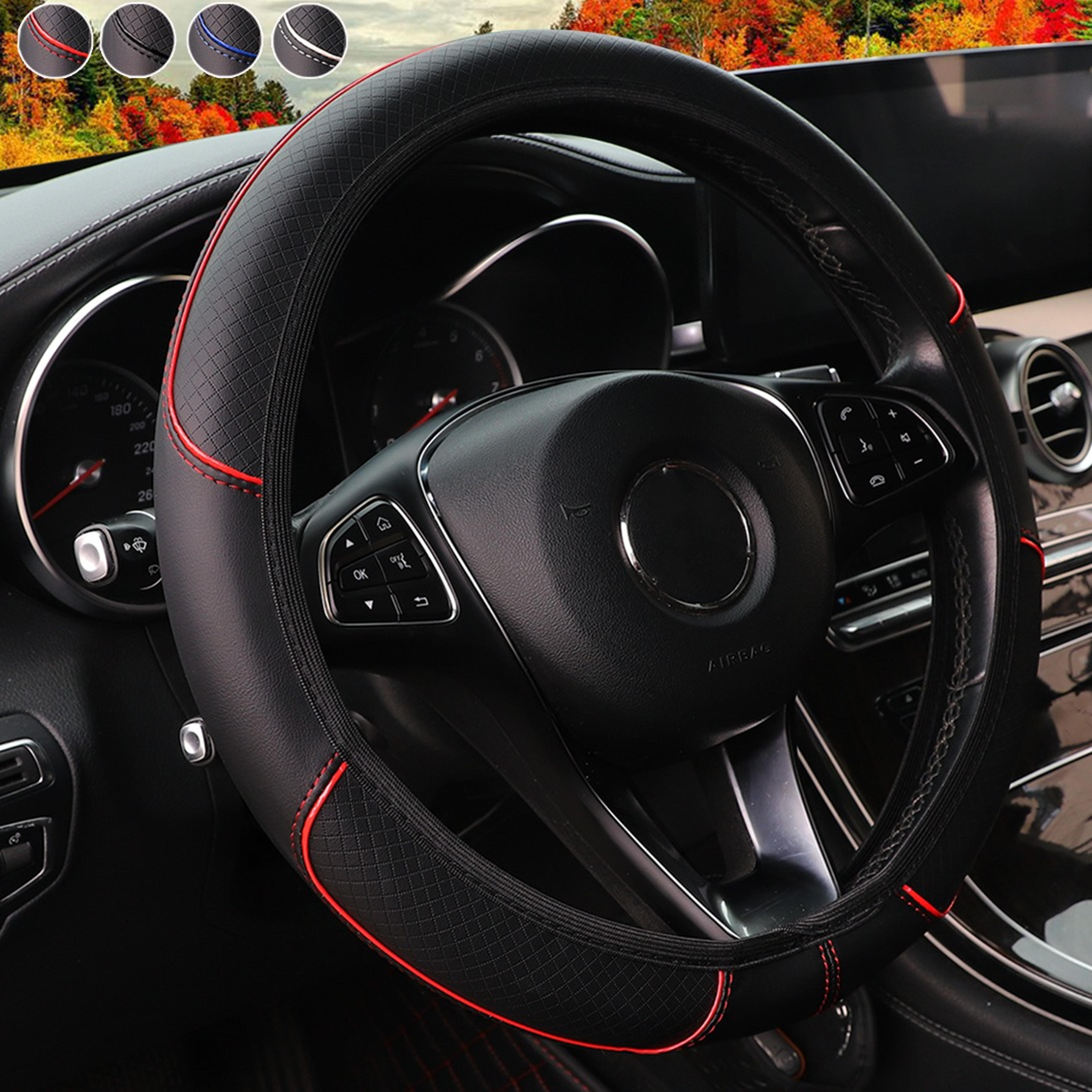 check pattern pu leather steering wheel cover anti slip universal