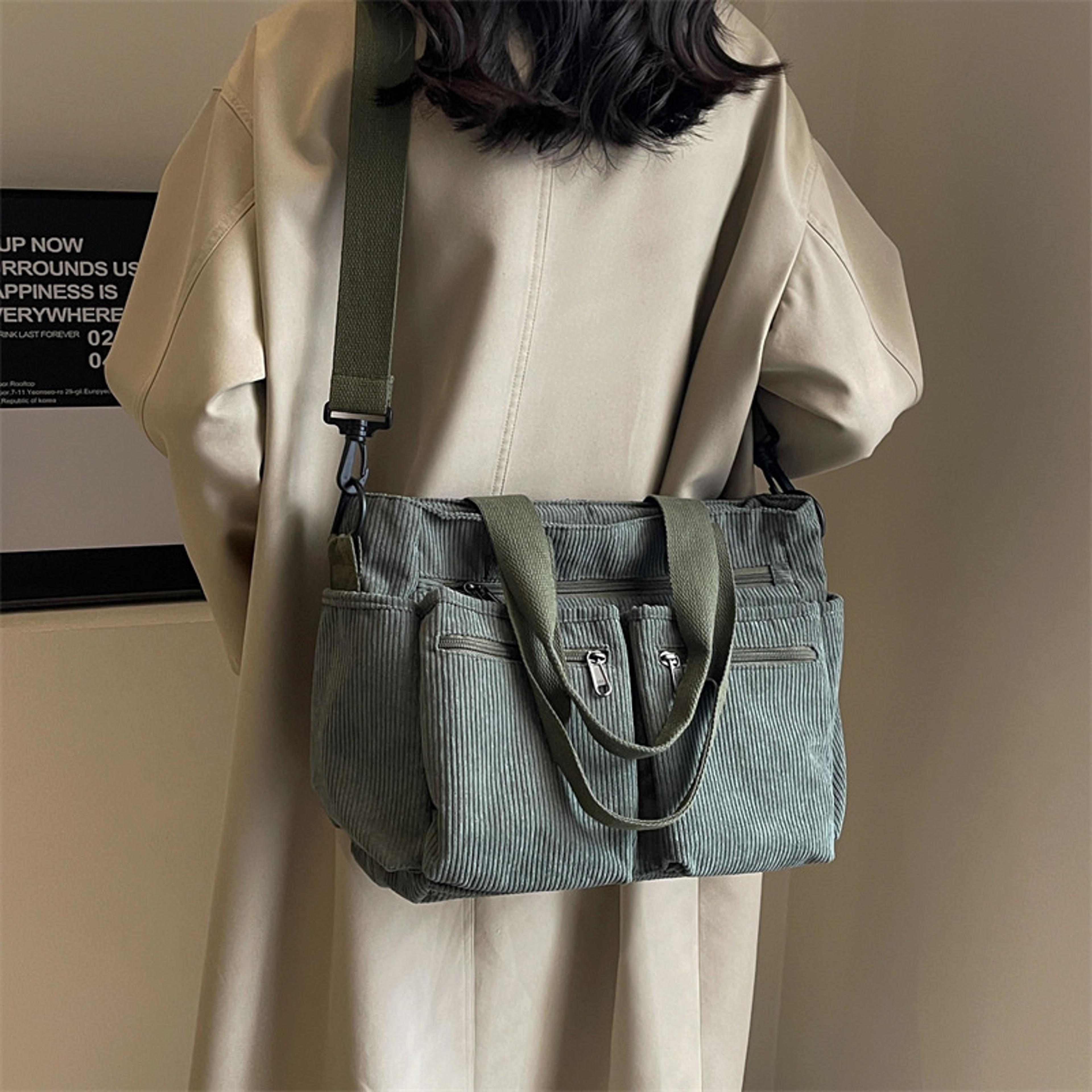 large capacity corduroy messenger bag multi pocket shoulder tote for daily commute